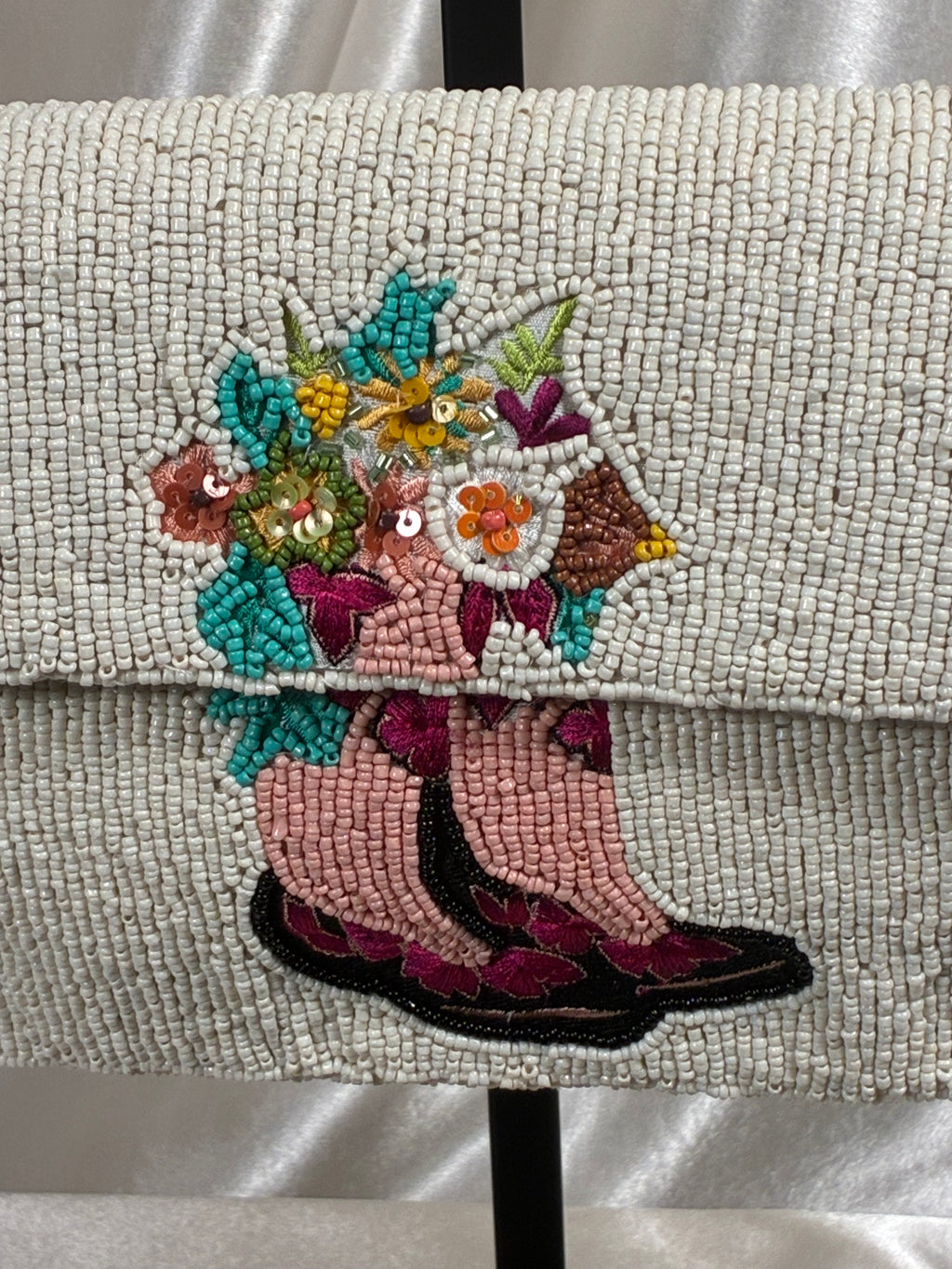 Handmade Beaded Floral Cowboy Boots Shoulder Bag | Western Chic Statement Purse | Cowgirl Handbag