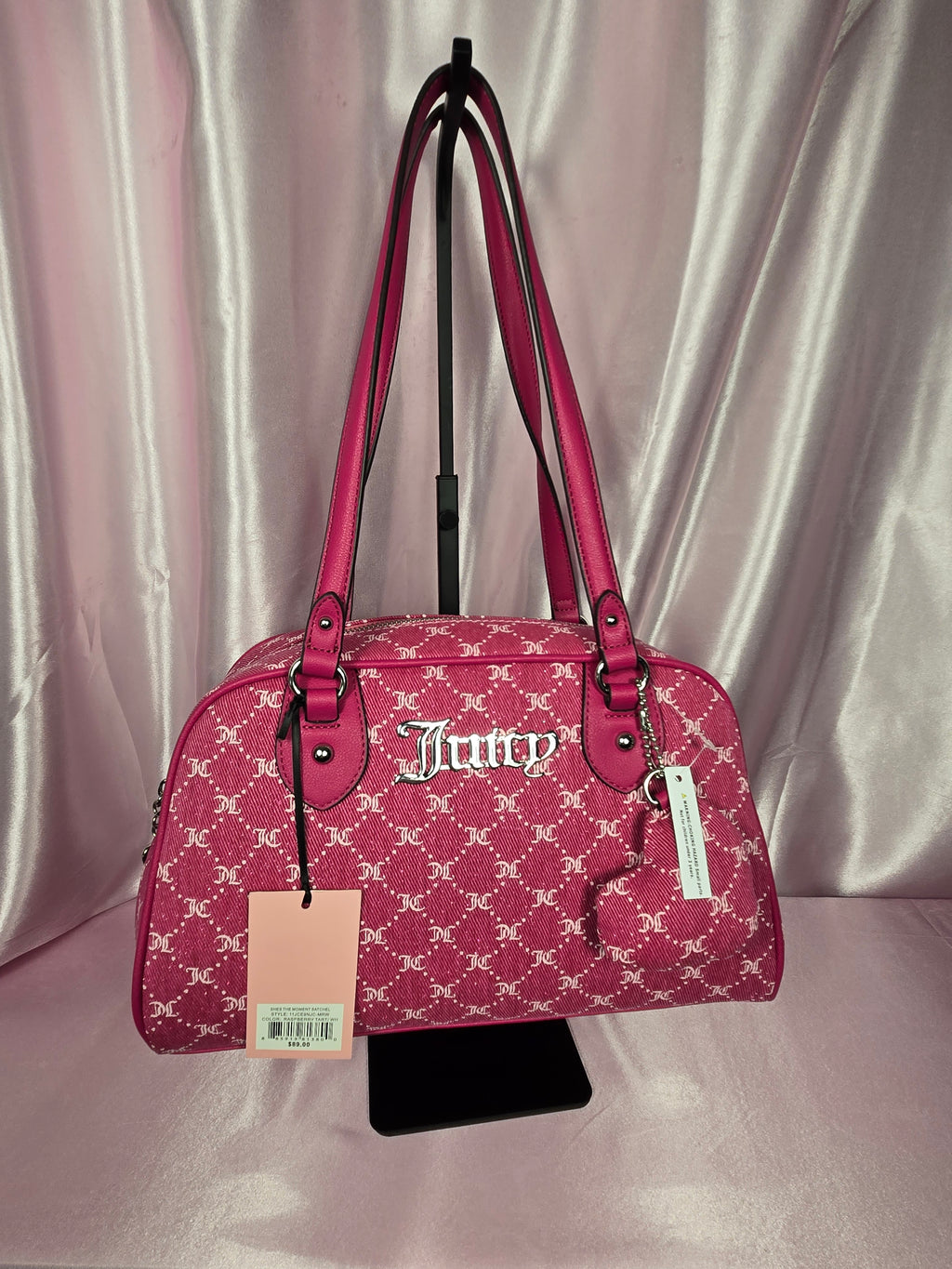 Juicy Couture She's The Moment Satchel Raspberry Tart Pink Monogram Bow Bag Y2K