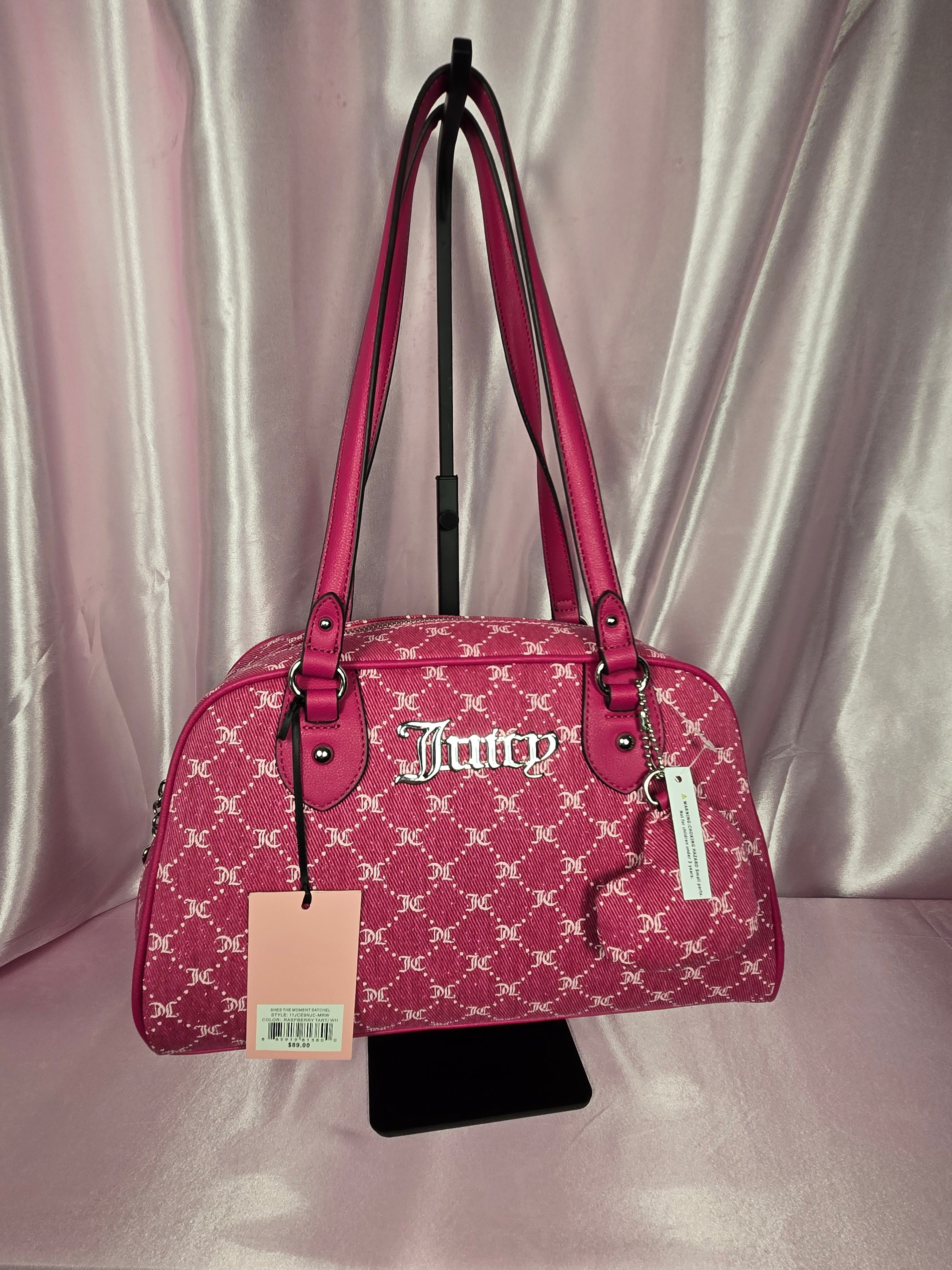Juicy Couture She's The Moment Satchel Raspberry Tart Pink Monogram Bow Bag Y2K
