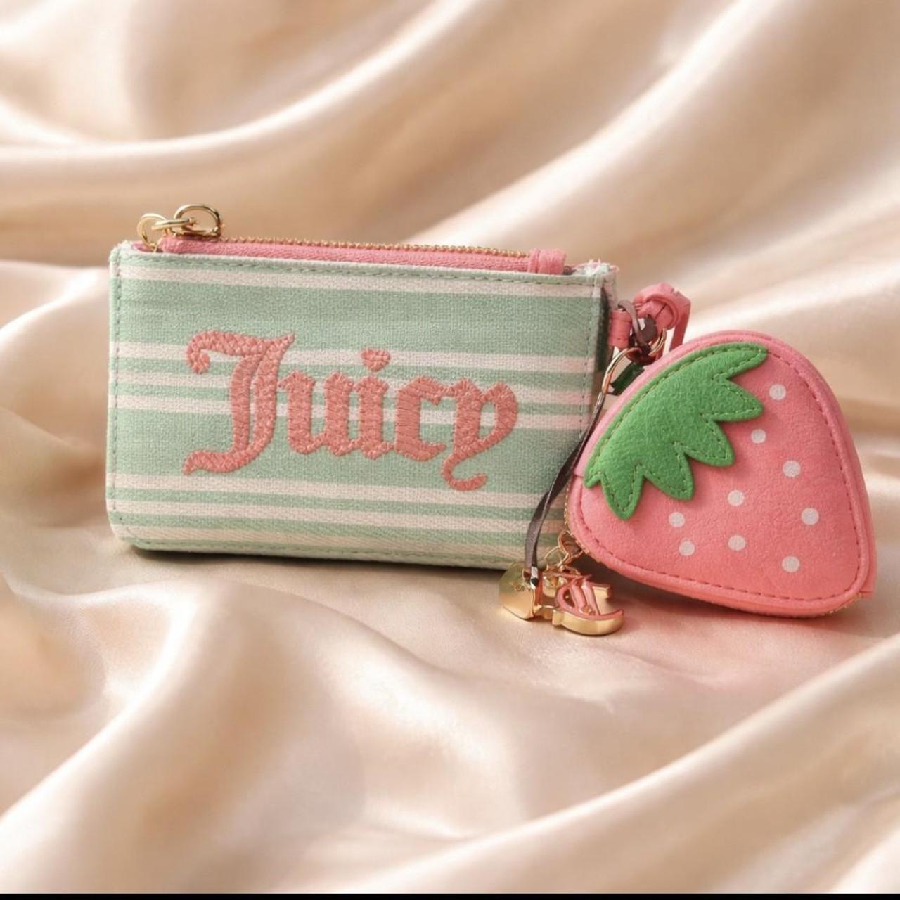 Juicy Couture Strawberry Charm Card Holder Wallet | Y2K Pastel Pink & Mint Coin Purse