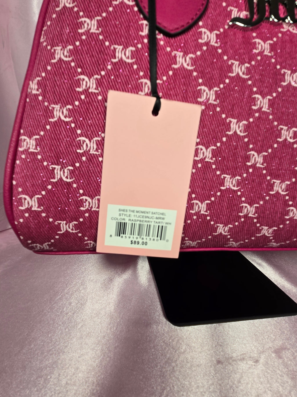 Juicy Couture She's The Moment Satchel Raspberry Tart Pink Monogram Bow Bag Y2K