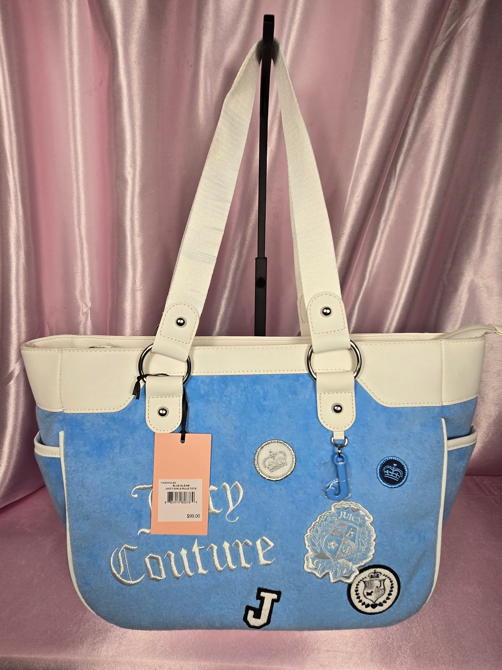 Juicy Couture Blue Gleam Velour Tote Bag | Y2K Baby Blue Shoulder Tote