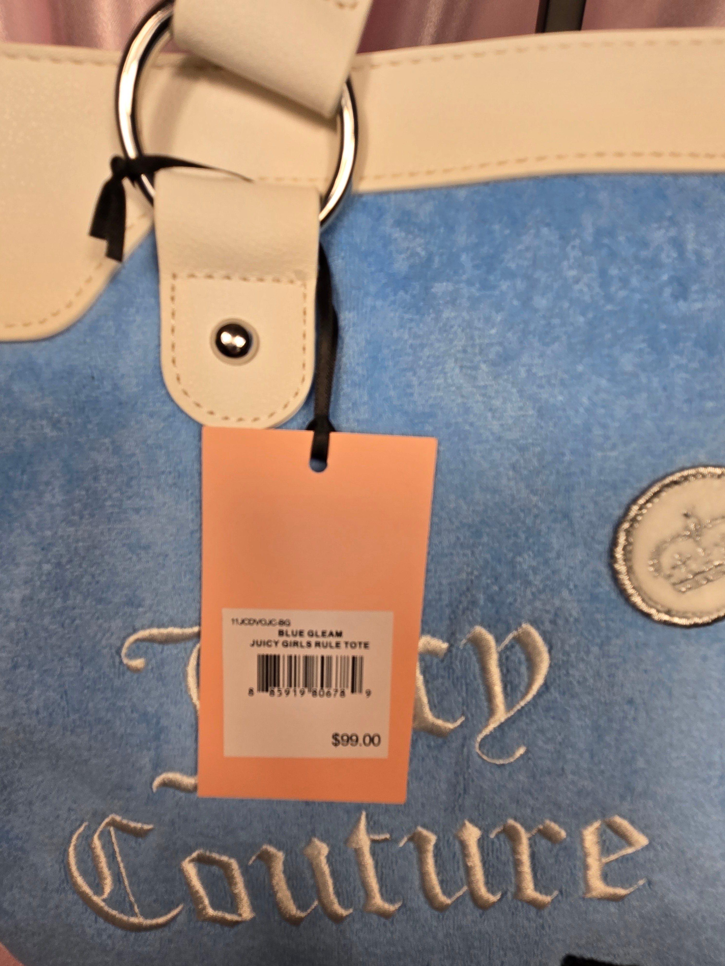 Juicy Couture Blue Gleam Velour Tote Bag | Y2K Baby Blue Shoulder Tote