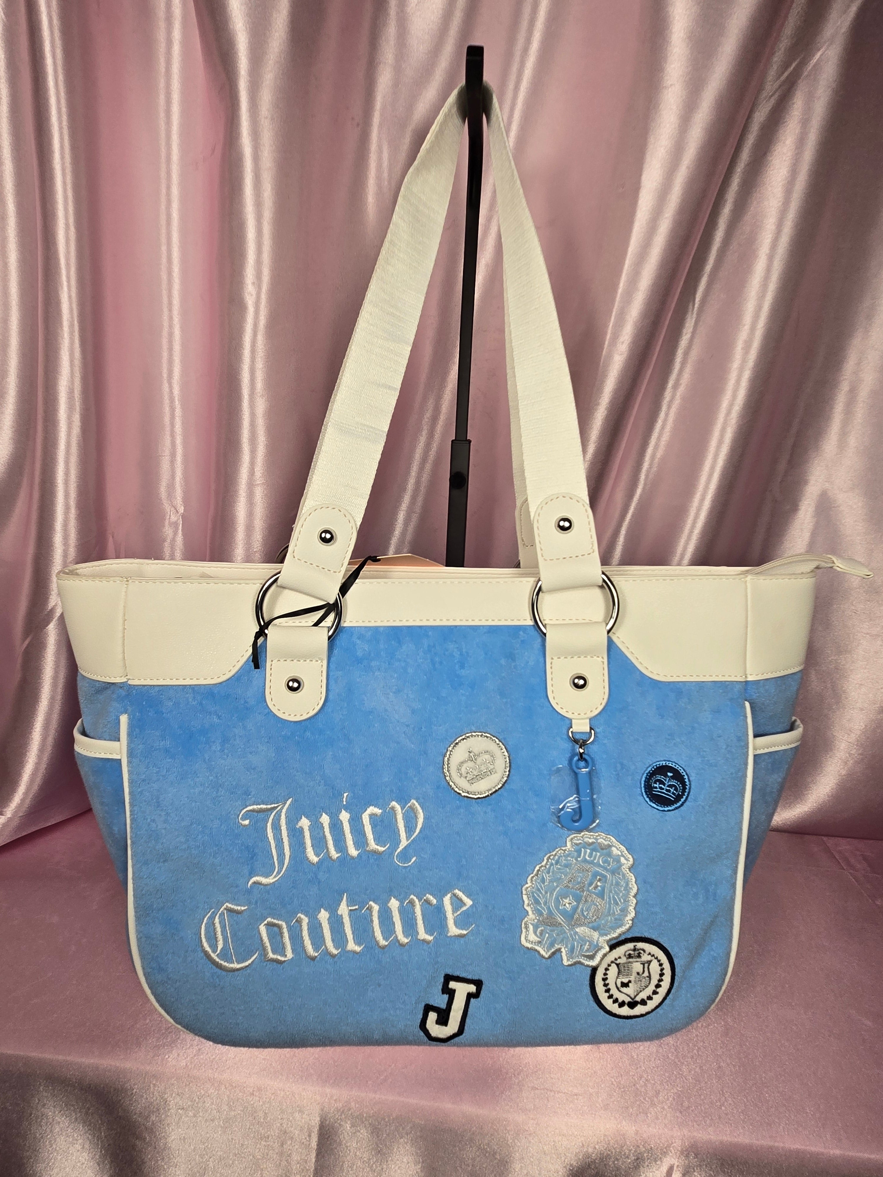 Juicy Couture Blue Gleam Velour Tote Bag | Y2K Baby Blue Shoulder Tote