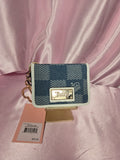 Juicy Couture Denim Card Case Wallet • Y2K Blue Check Print • Keychain ID Holder