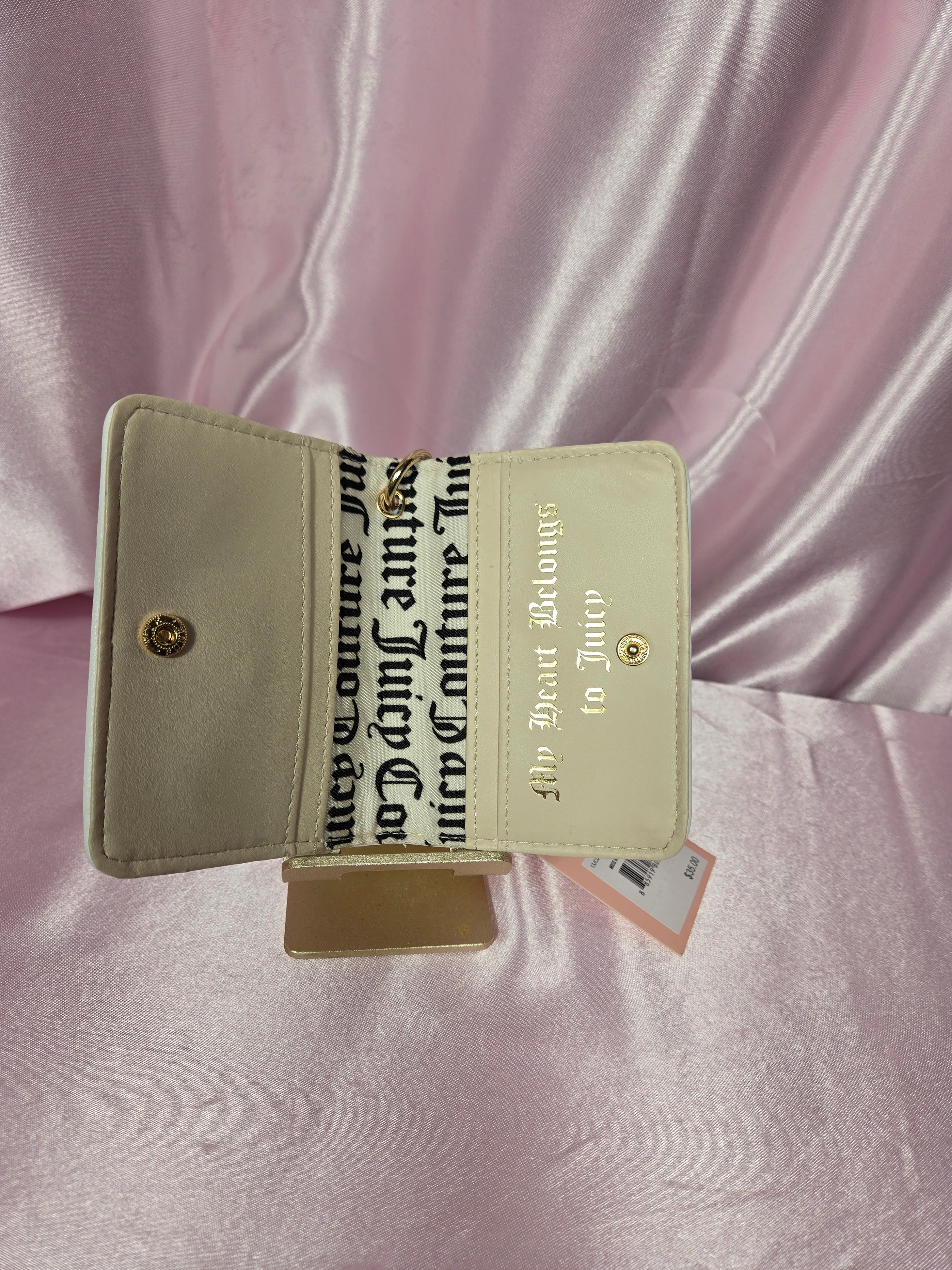 Juicy Couture Denim Card Case Wallet • Y2K Blue Check Print • Keychain ID Holder