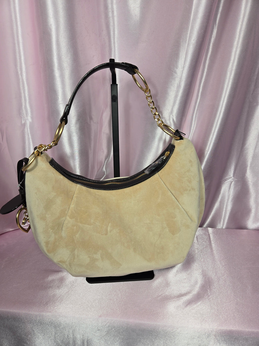 Juicy Couture Need More Juicy Hobo Bag Buff Beige Velour Shoulder Bag