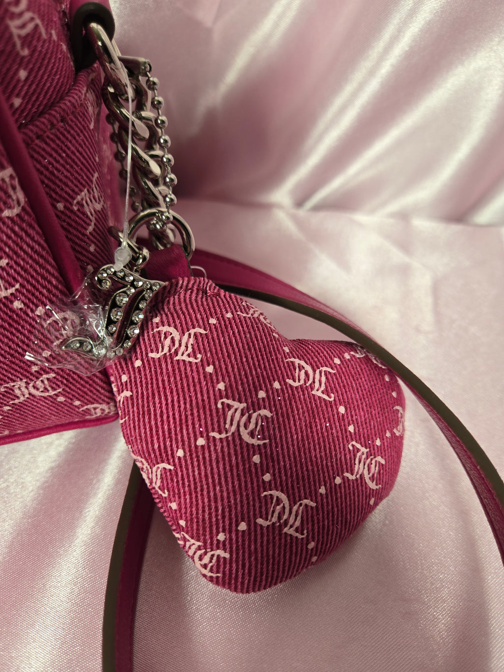 Juicy Couture Raspberry Tart Monogram Crossbody Bag w/ Heart Coin Purse Charm