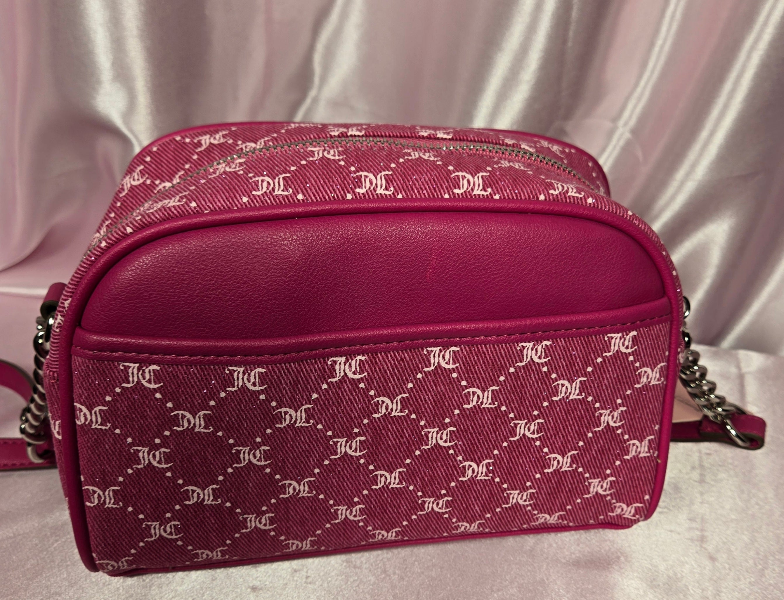 Juicy Couture Raspberry Tart Monogram Crossbody Bag w/ Heart Coin Purse Charm