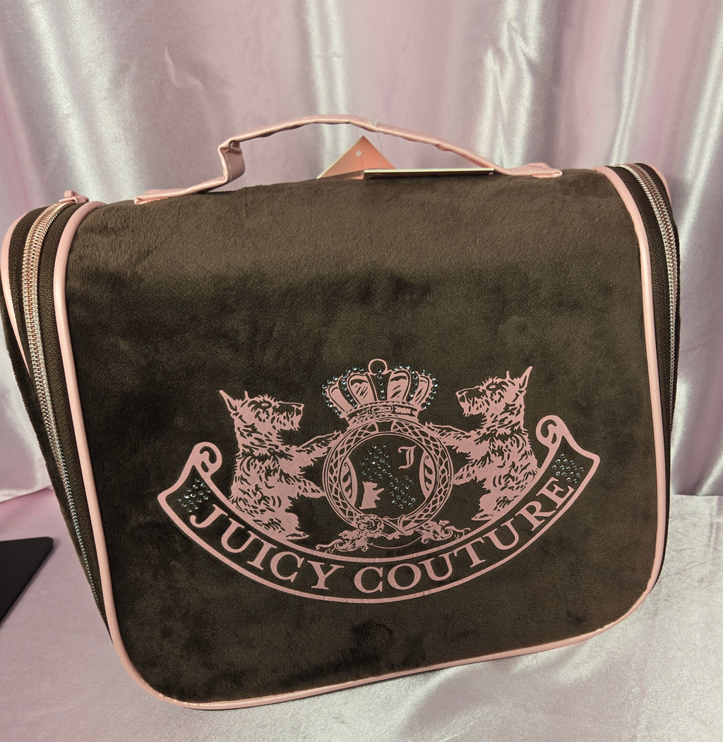 Juicy Couture Brown Velour Travel Organizer Hanging Cosmetic Case Y2K