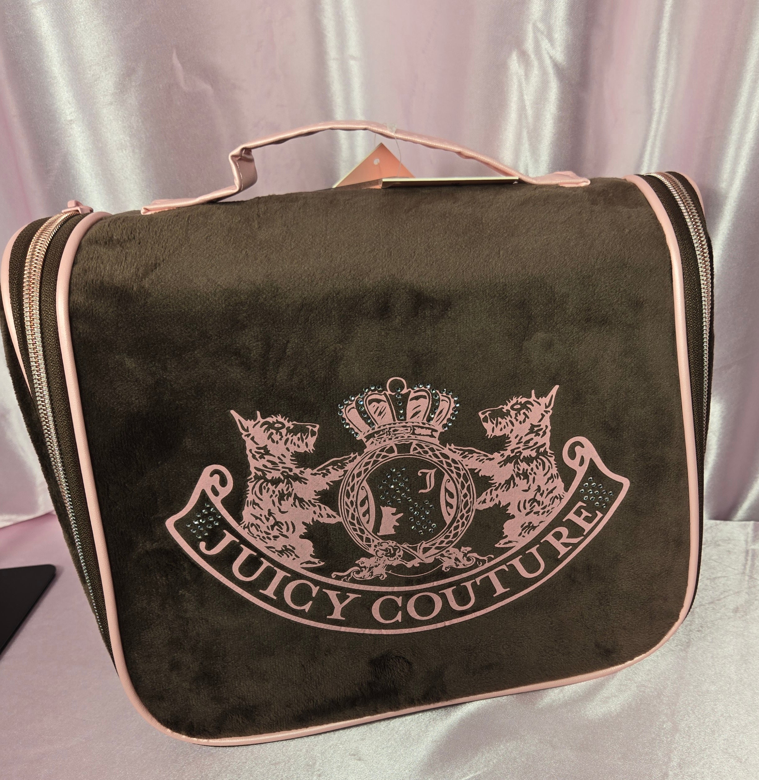 Juicy Couture Brown Velour Travel Organizer Hanging Cosmetic Case Y2K