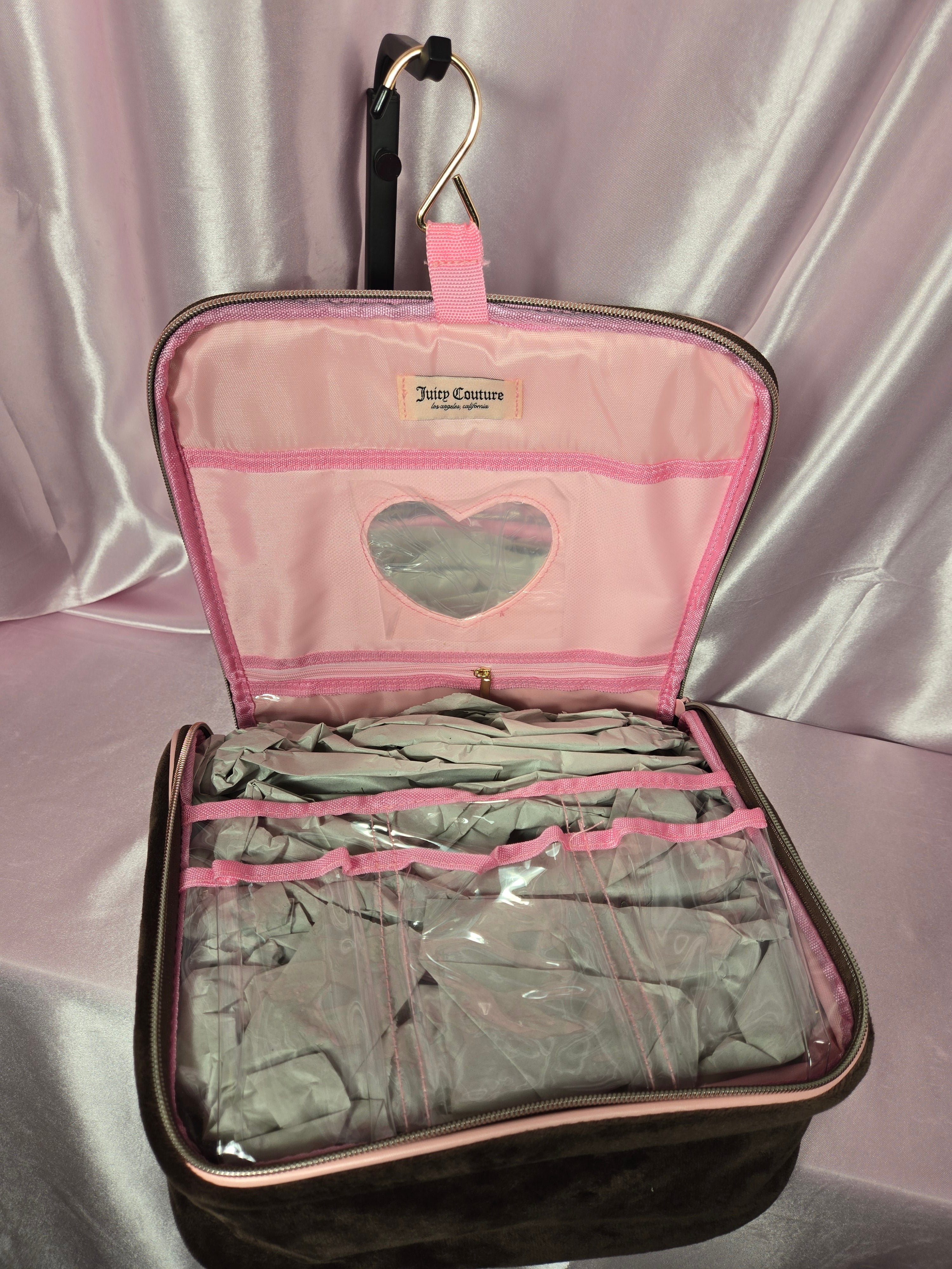 Juicy Couture Brown Velour Travel Organizer Hanging Cosmetic Case Y2K