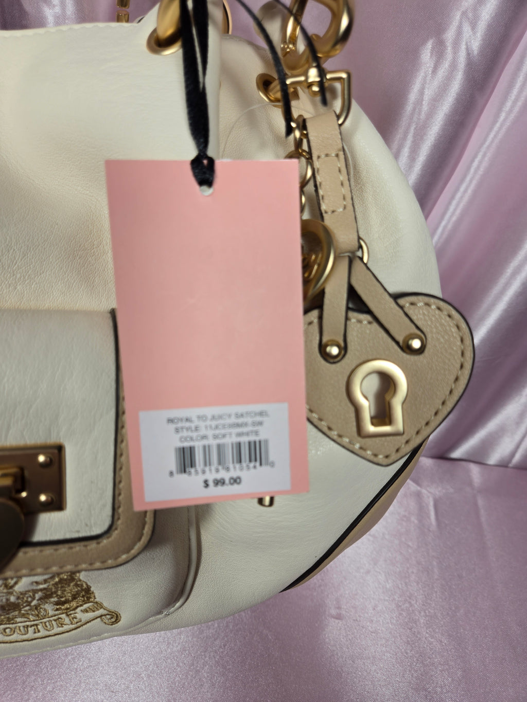 Juicy Couture Royal To Juicy Satchel Bag Soft White Cream Heart Lock Key Charm