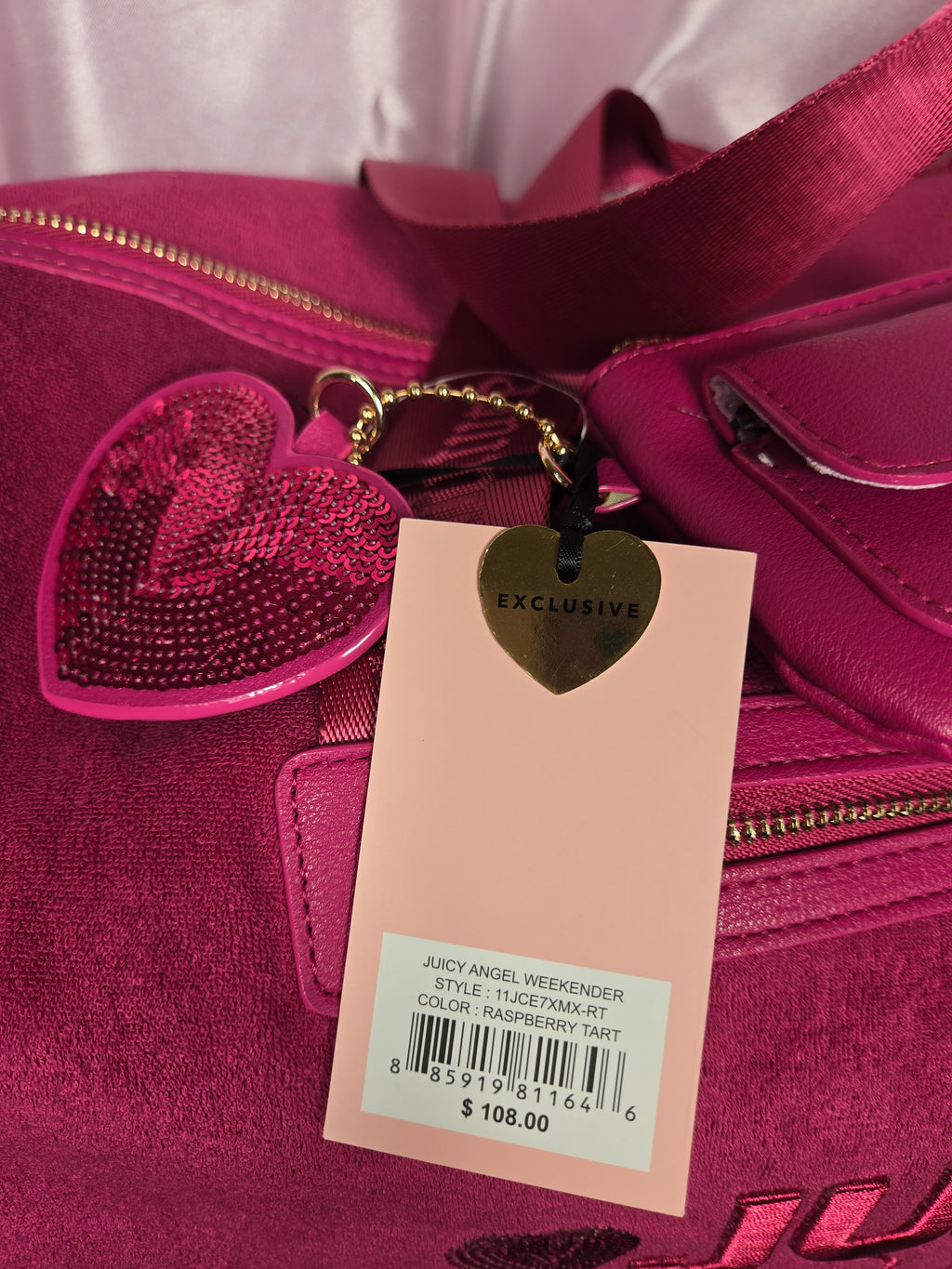 Juicy Couture Angel Weekender Bag NWT | Raspberry Tart Pink Velour Duffle w/ Matching Card Holder