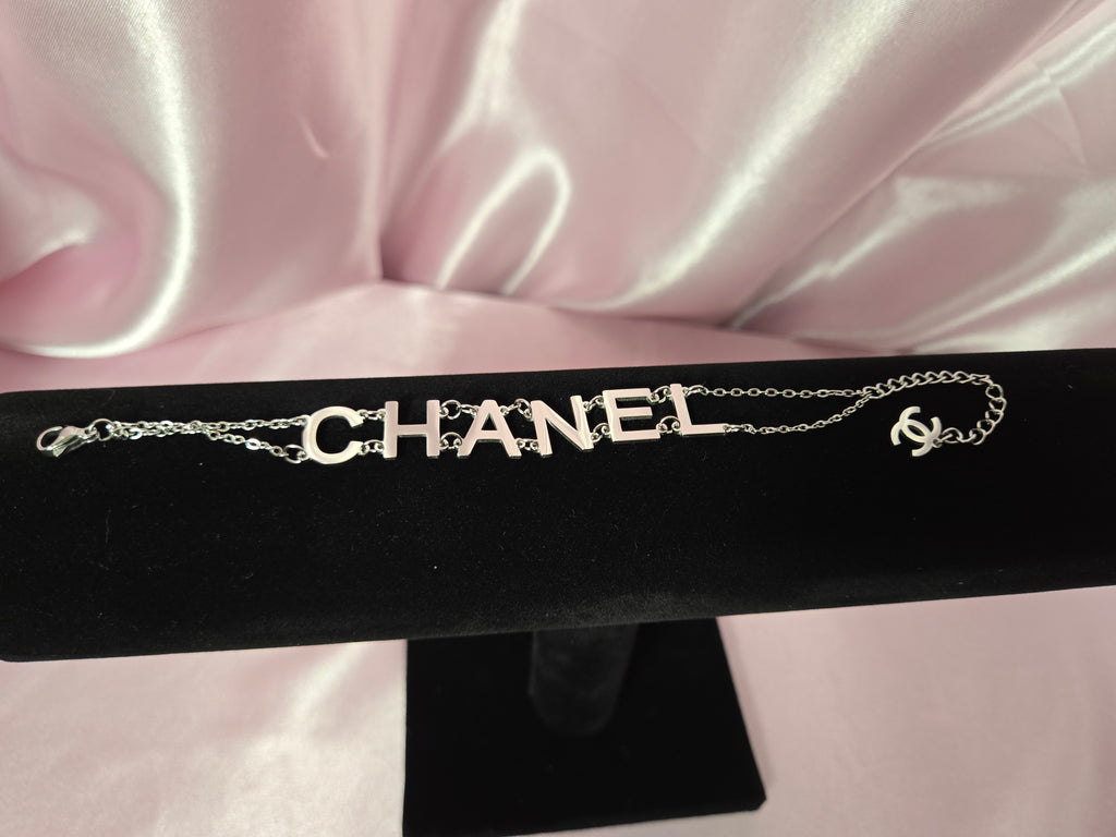 Designer Inspired Silver Tone Letter Bracelet Statement Jewelry