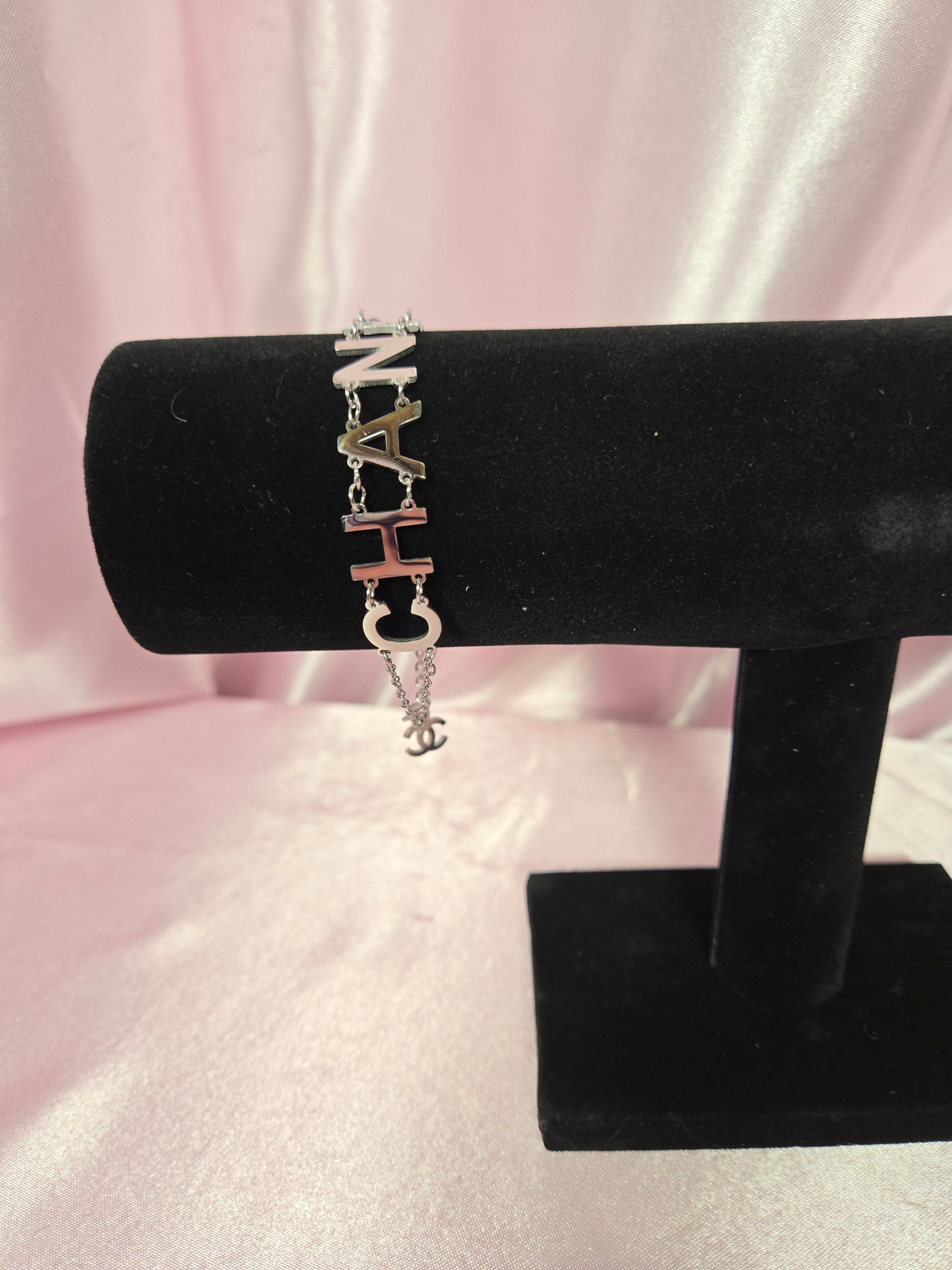 Designer Inspired Silver Tone Letter Bracelet Statement Jewelry