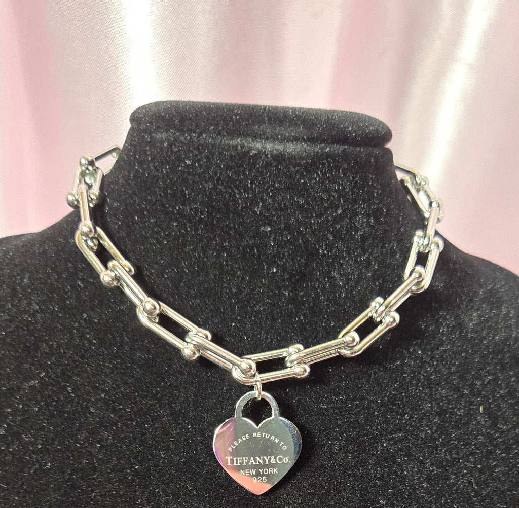 Silver Heart Charm Chain Inspired Bracelet