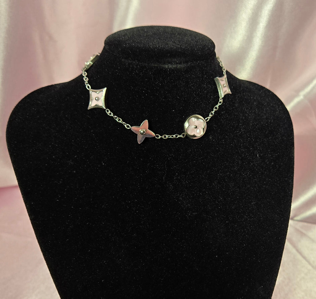 S925 Sterling Silver Lux LuLu Inspired Pink Floral Bracelet | Mother of Pearl Inspired Charm Bracelet