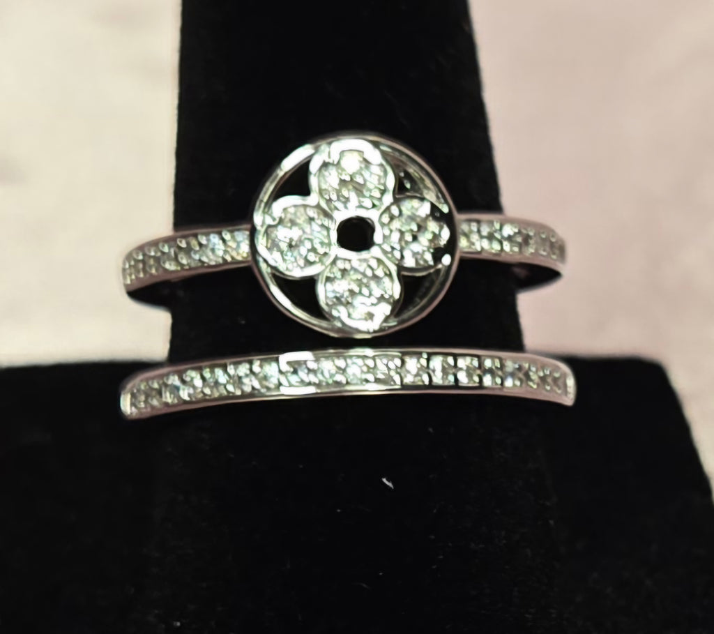 Silver Tone Lux Inspired Open Ring | Pavé Floral Wrap Ring
