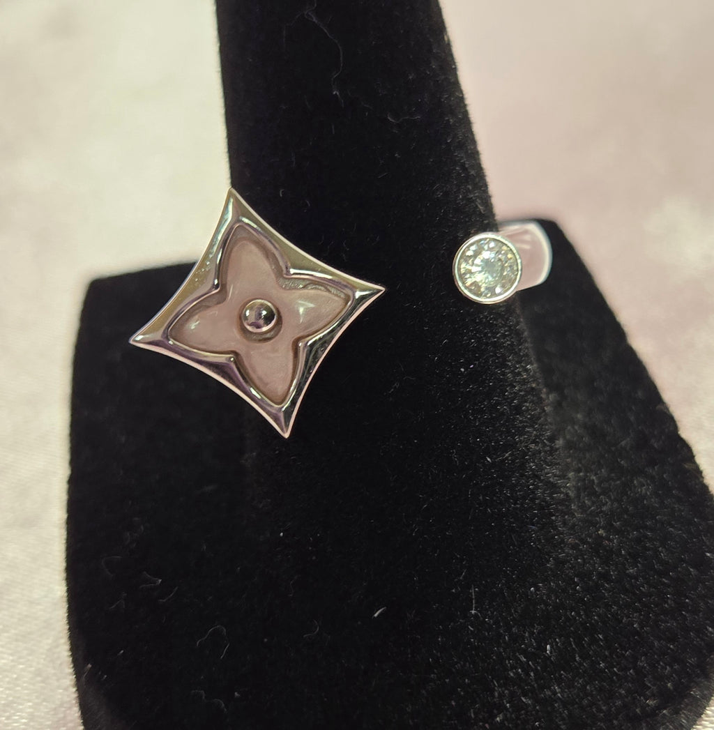 Silver Pink Floral Adjustable Ring | Lux LuLu Inspired Ring