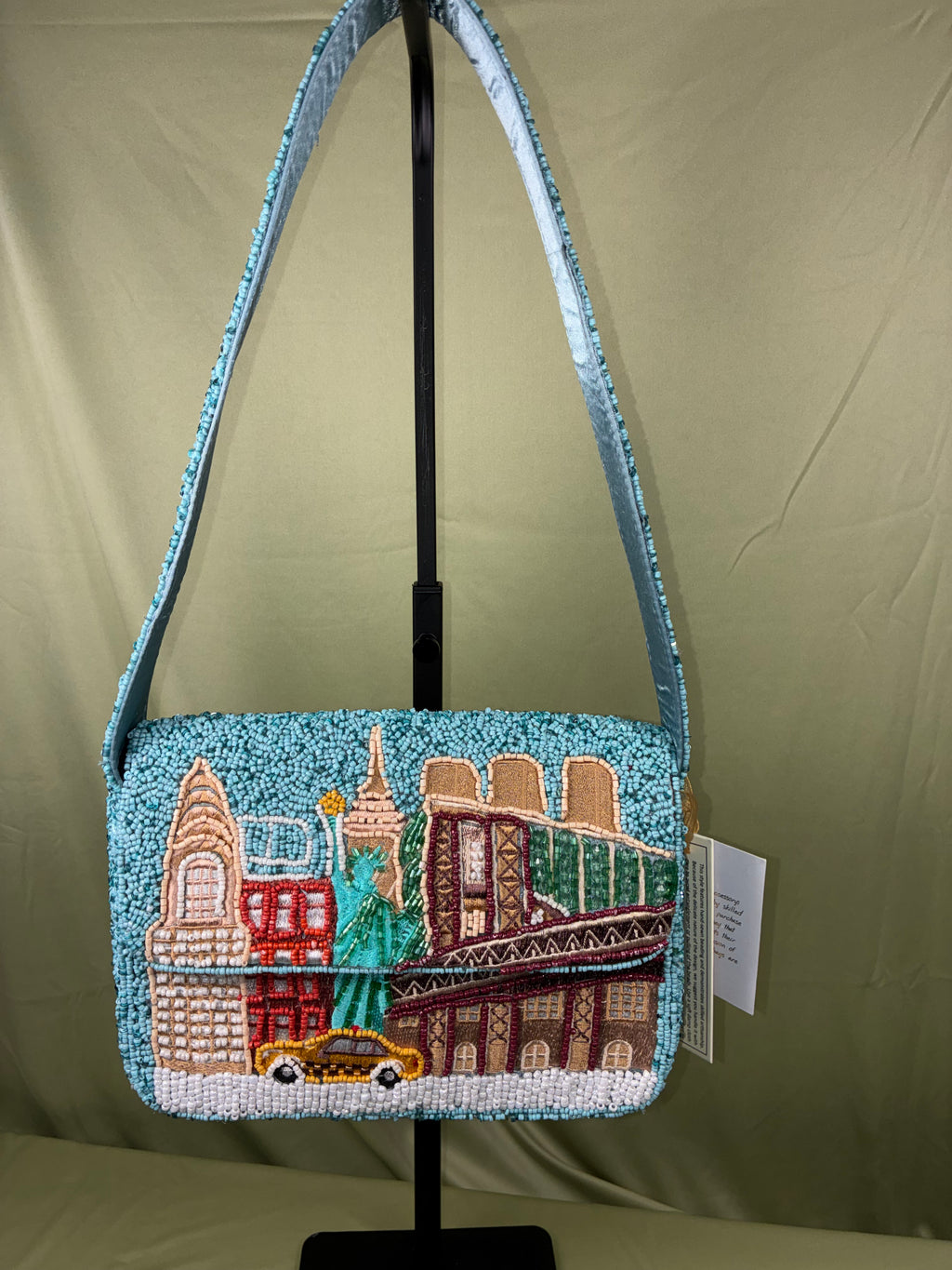 Beaded NYC Cityscape Shoulder Bag