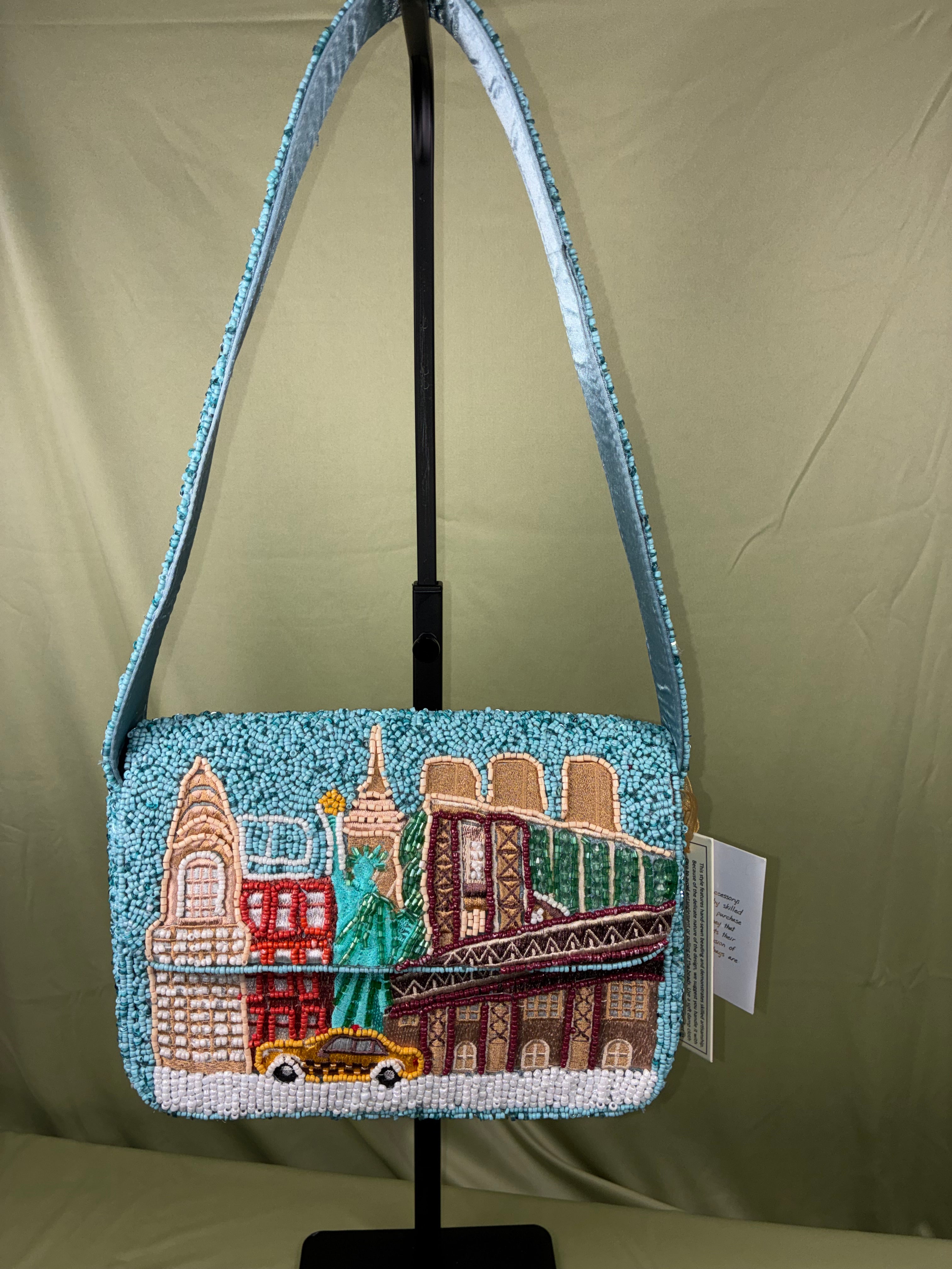Beaded NYC Cityscape Shoulder Bag