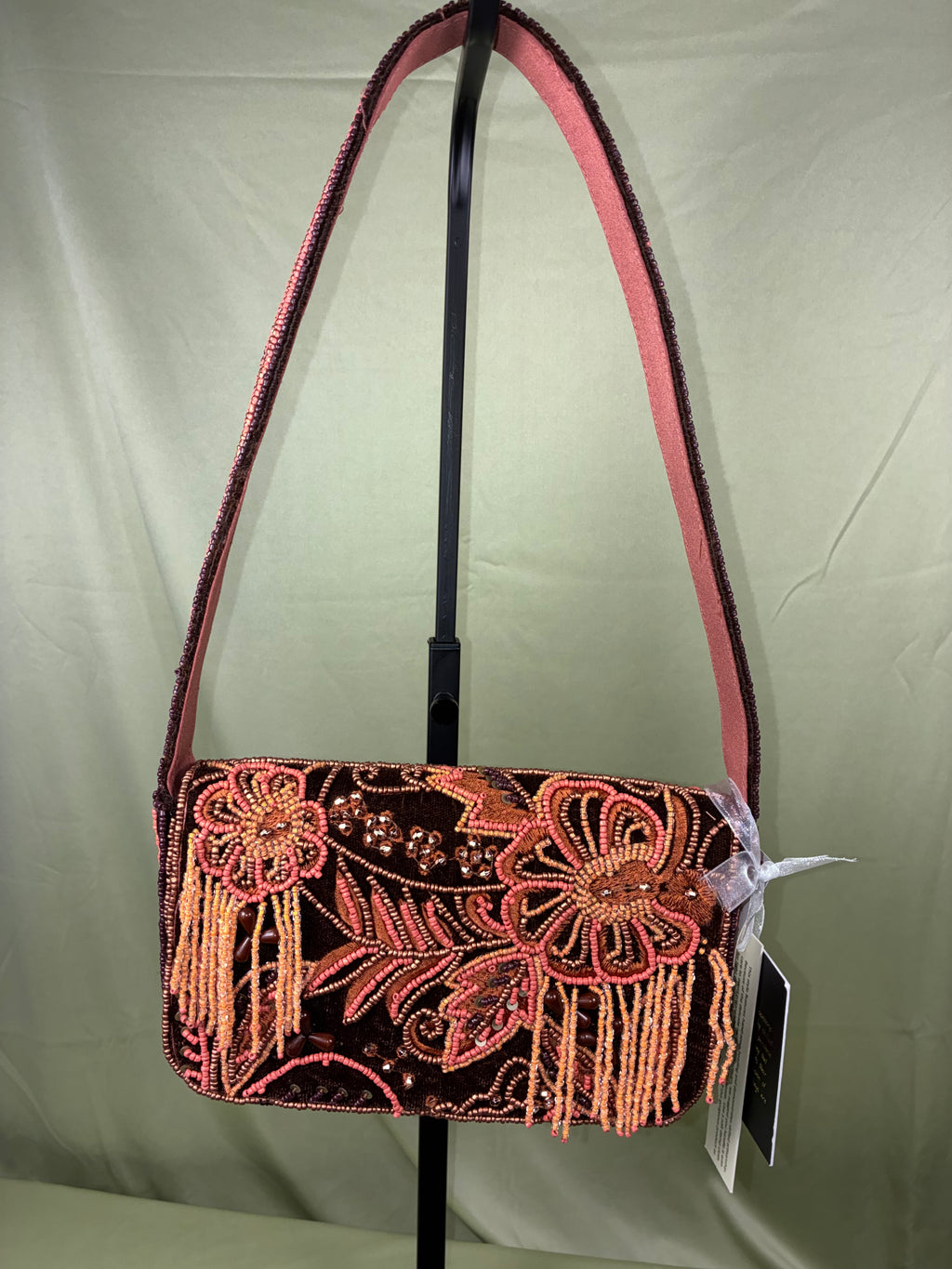 Suede & Beaded Fringe Shoulder Bag