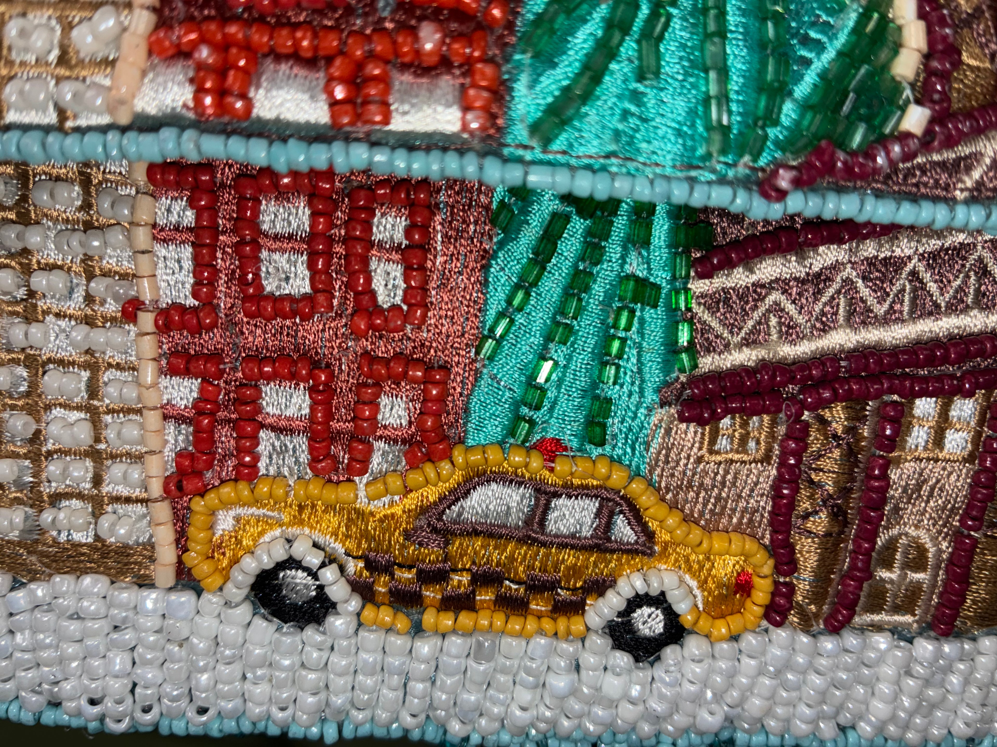 Beaded NYC Cityscape Shoulder Bag