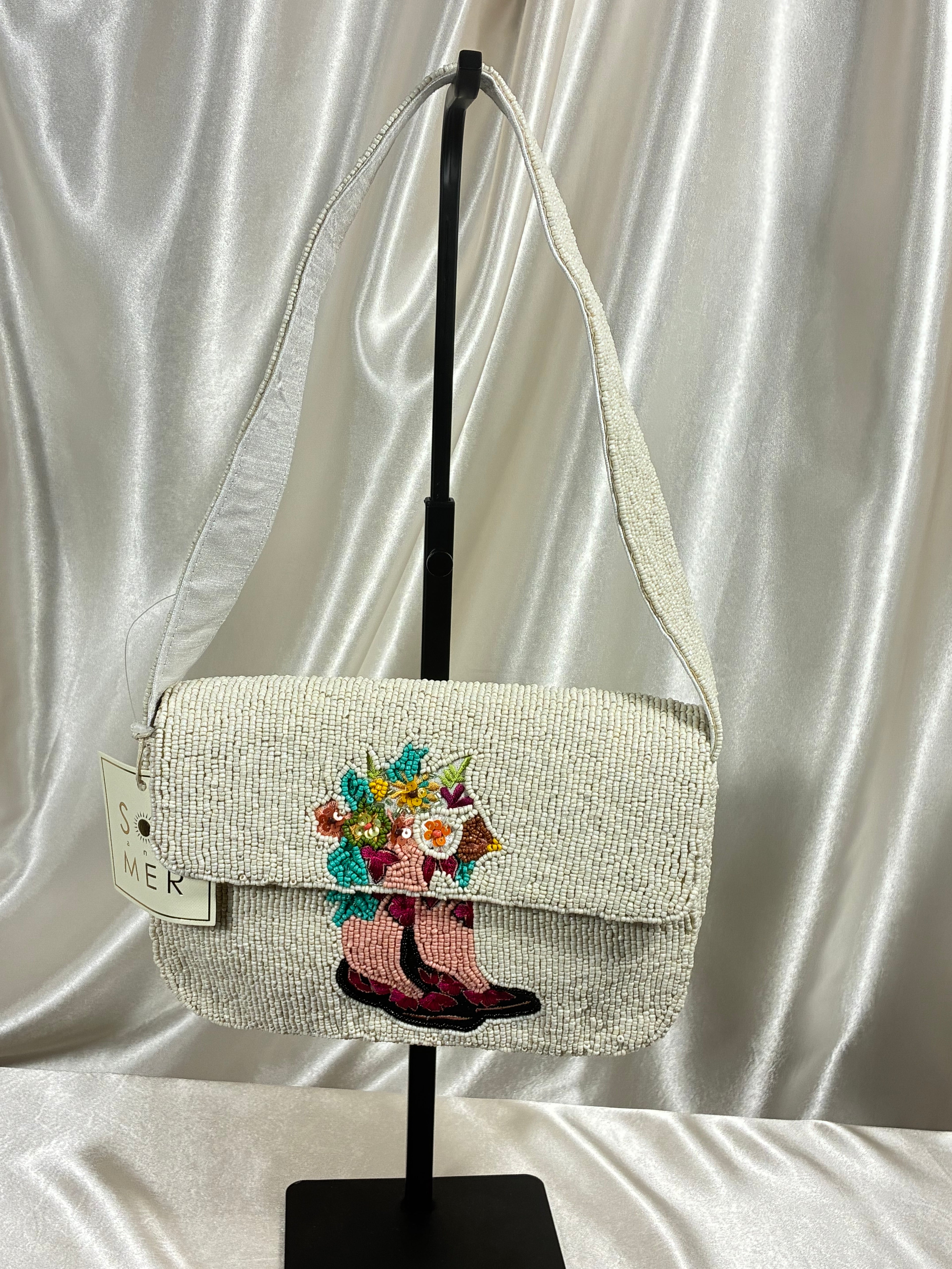 Handmade Beaded Floral Cowboy Boots Shoulder Bag | Western Chic Statement Purse | Cowgirl Handbag