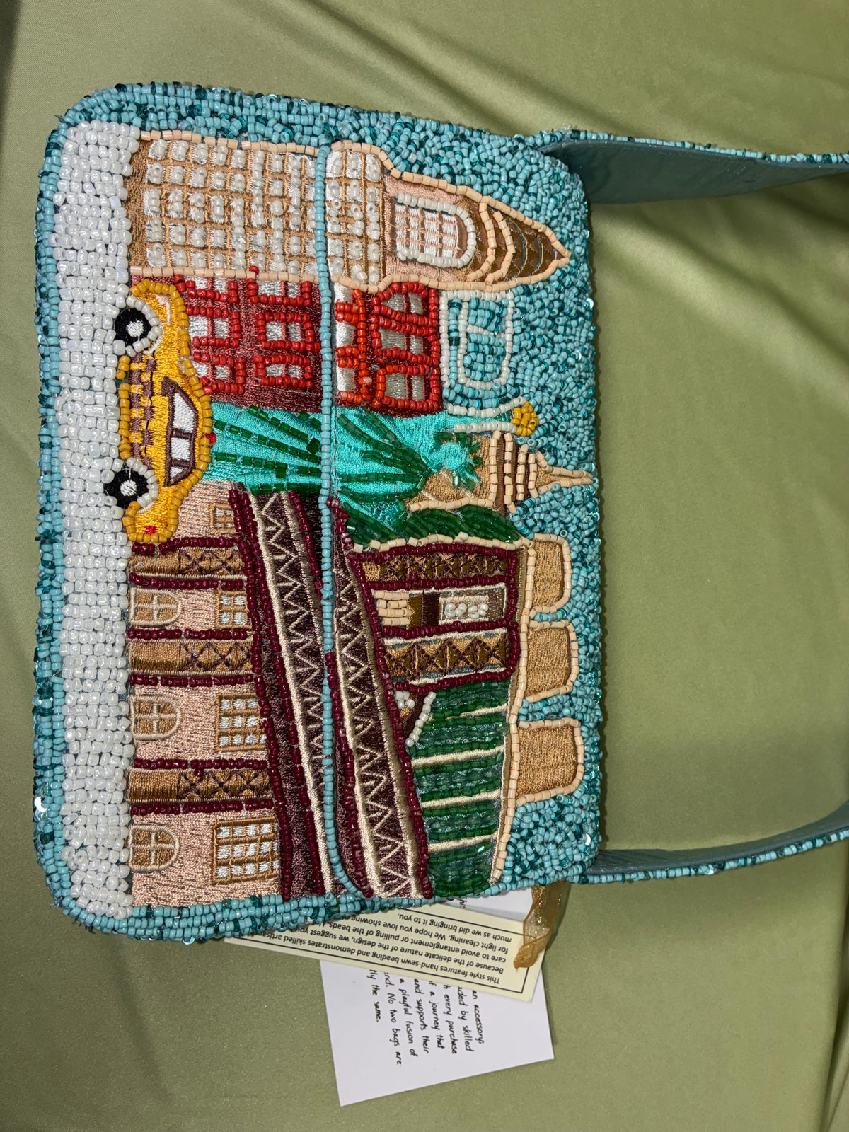 Beaded NYC Cityscape Shoulder Bag