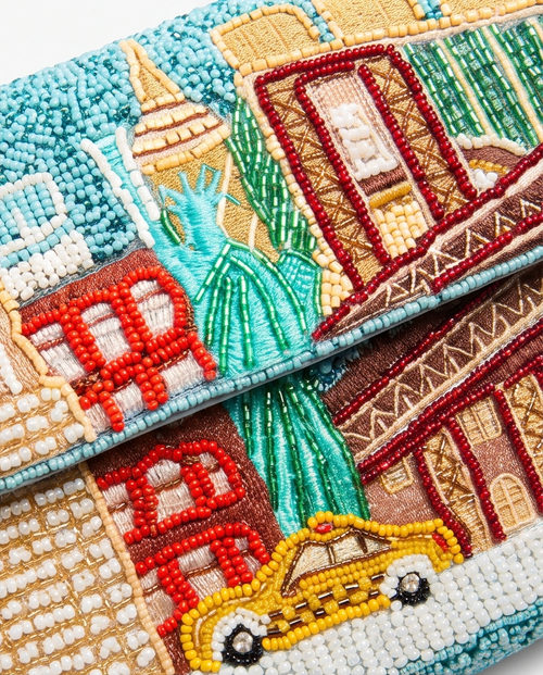 Beaded NYC Cityscape Shoulder Bag