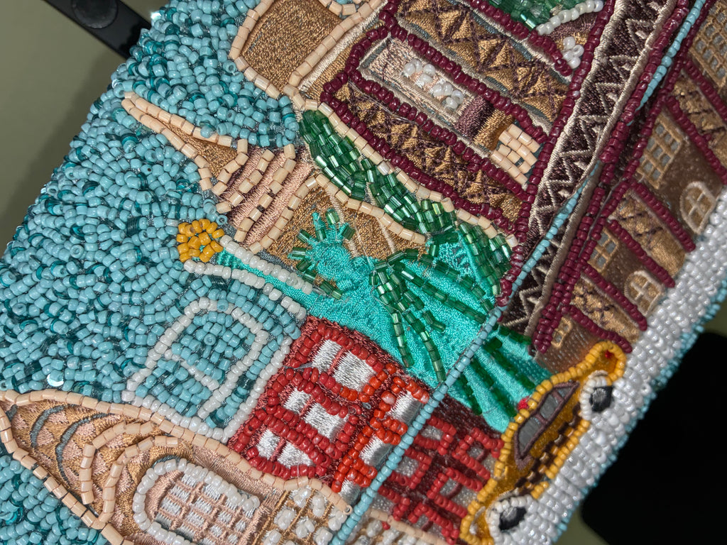Beaded NYC Cityscape Shoulder Bag