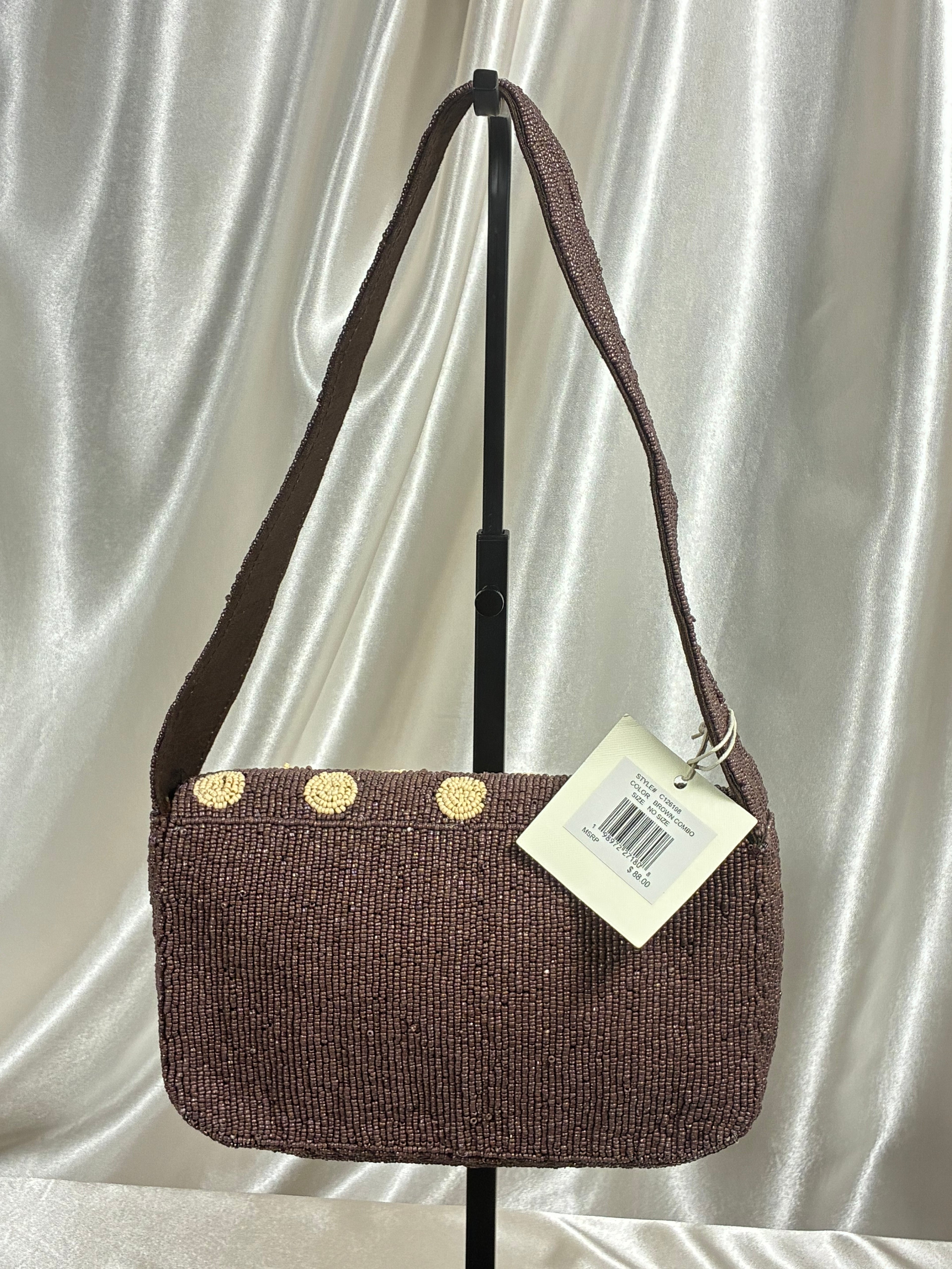 Handmade Beaded Polka Dot Shoulder Bag | Chocolate Brown &amp; Ivory Statement Purse | Classic Vintage-Inspired Handbag