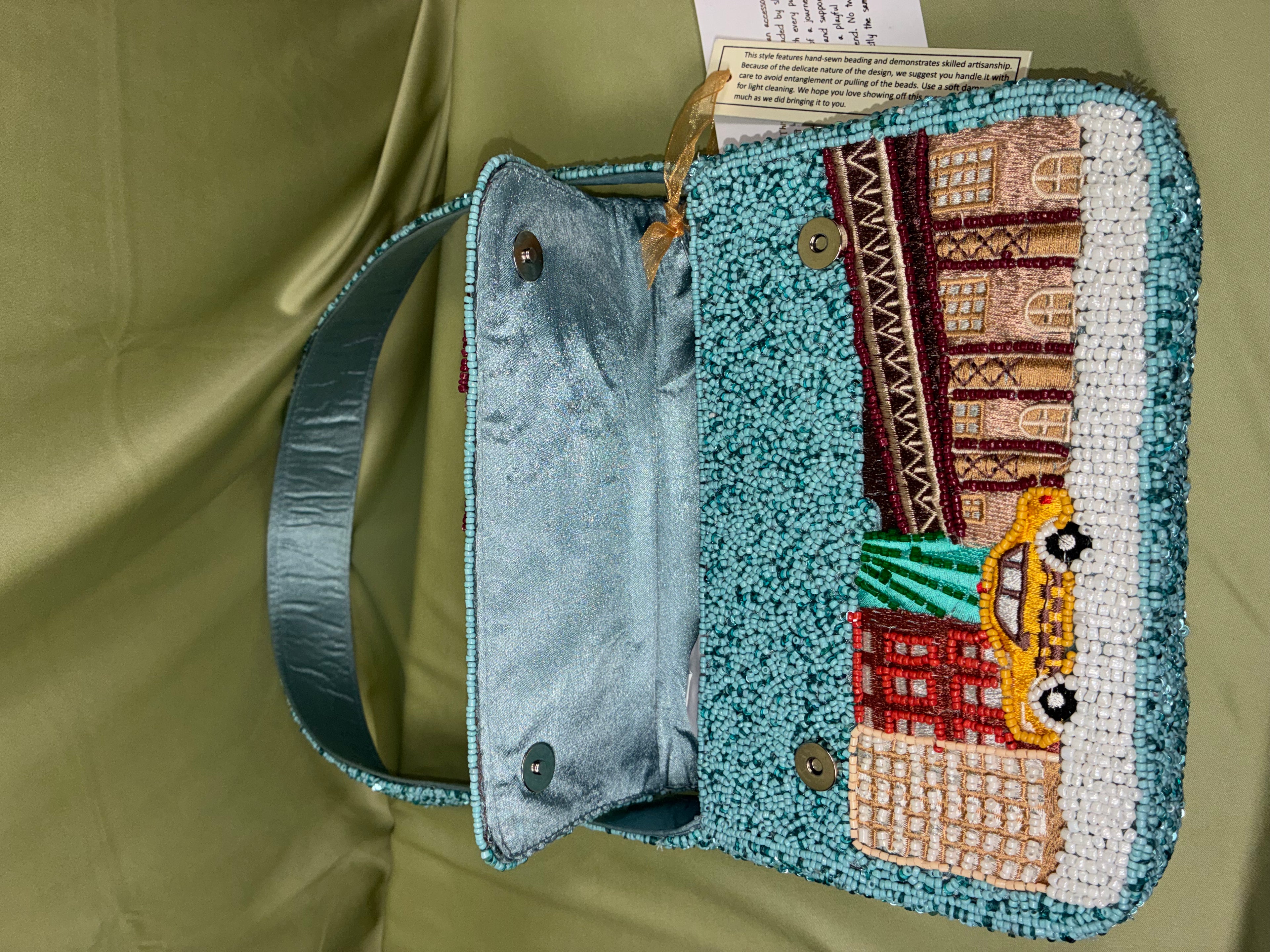 Beaded NYC Cityscape Shoulder Bag