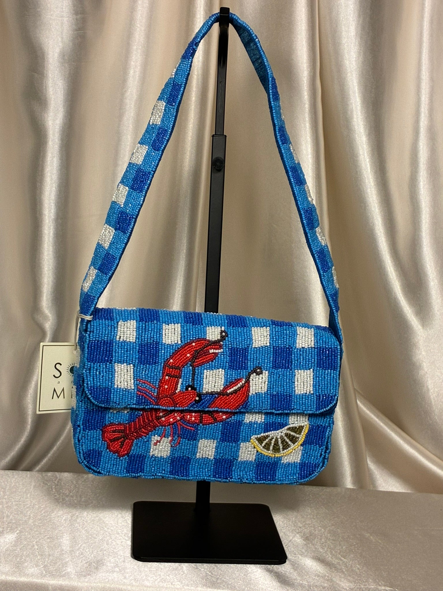 Lobster Picnic Beaded Shoulder Bag