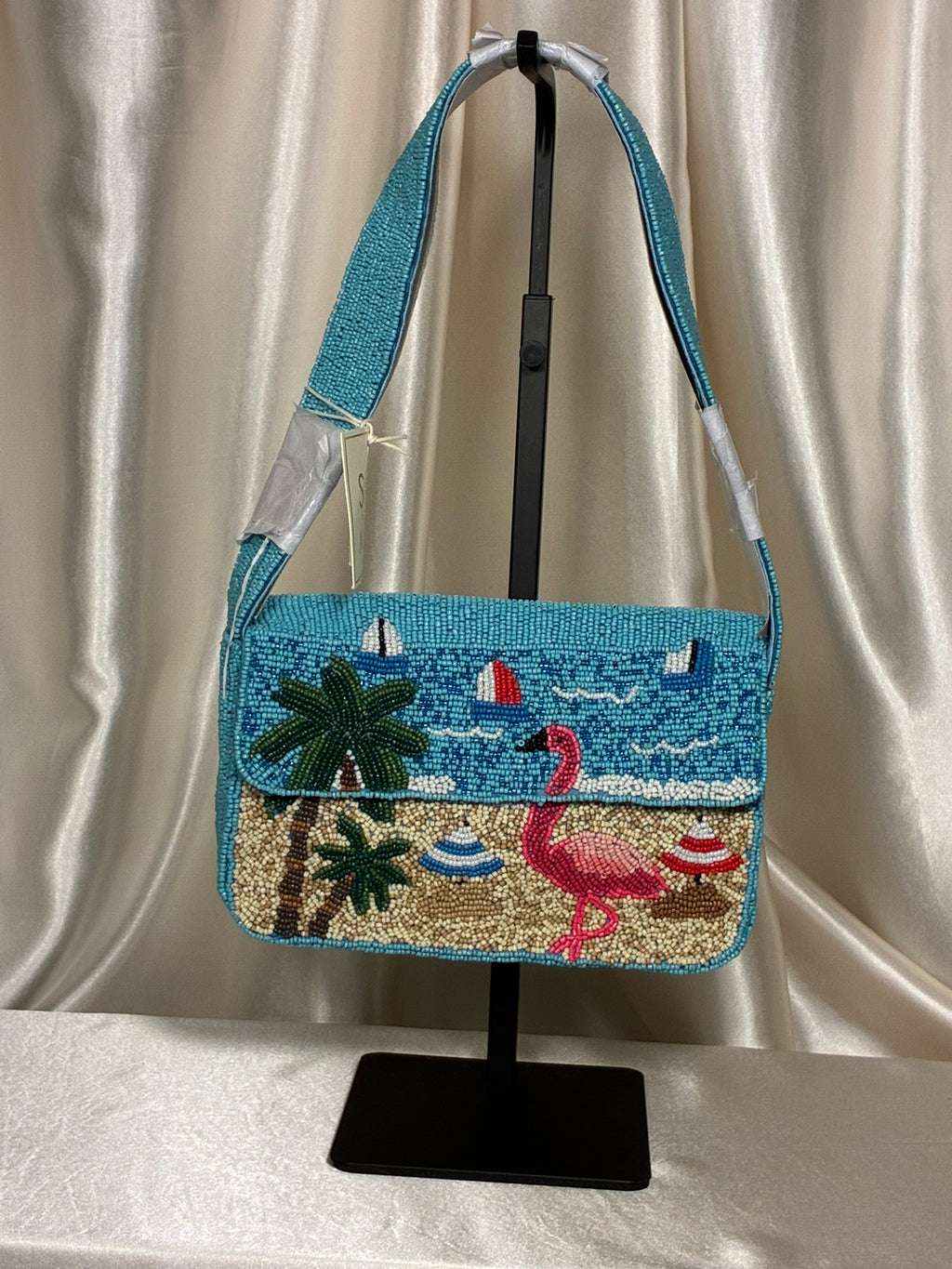 Sol and Mer Flamingo Beach Hand-Beaded Shoulder Bag