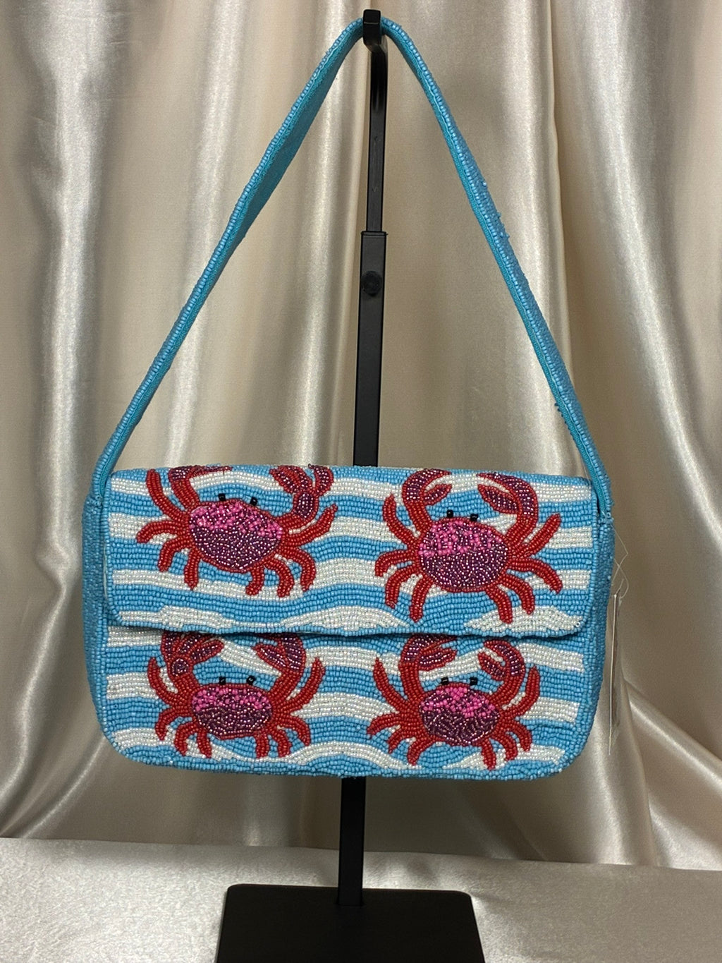 India Handmade Coastal Crab Beaded Shoulder Bag