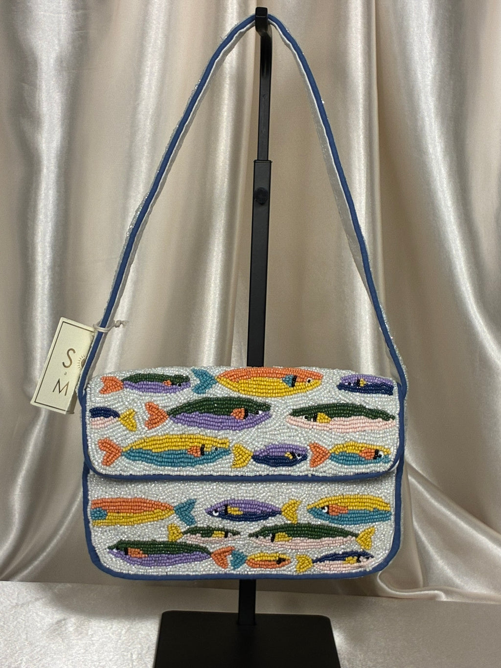 Colorful Coastal Catch Beaded Shoulder Bag