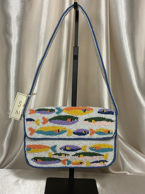 Colorful Coastal Catch Beaded Shoulder Bag