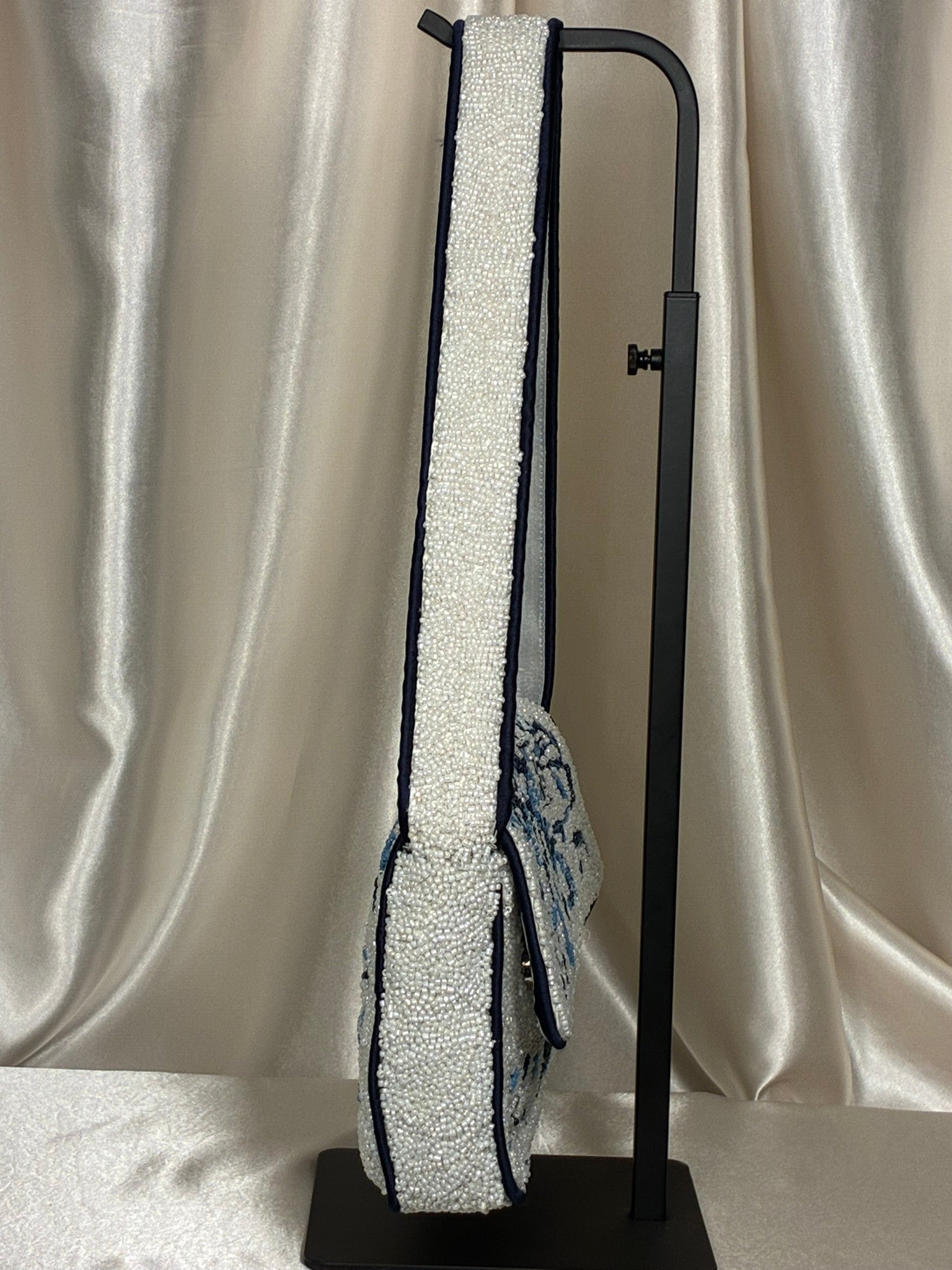 India Handmade Blue & White Hand-Beaded Shoulder Bag