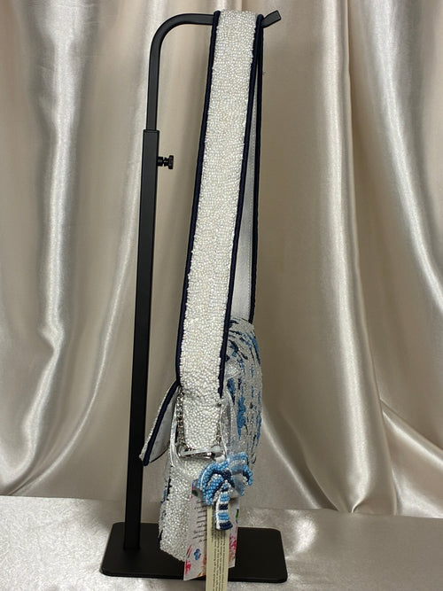 India Handmade Blue & White Hand-Beaded Shoulder Bag