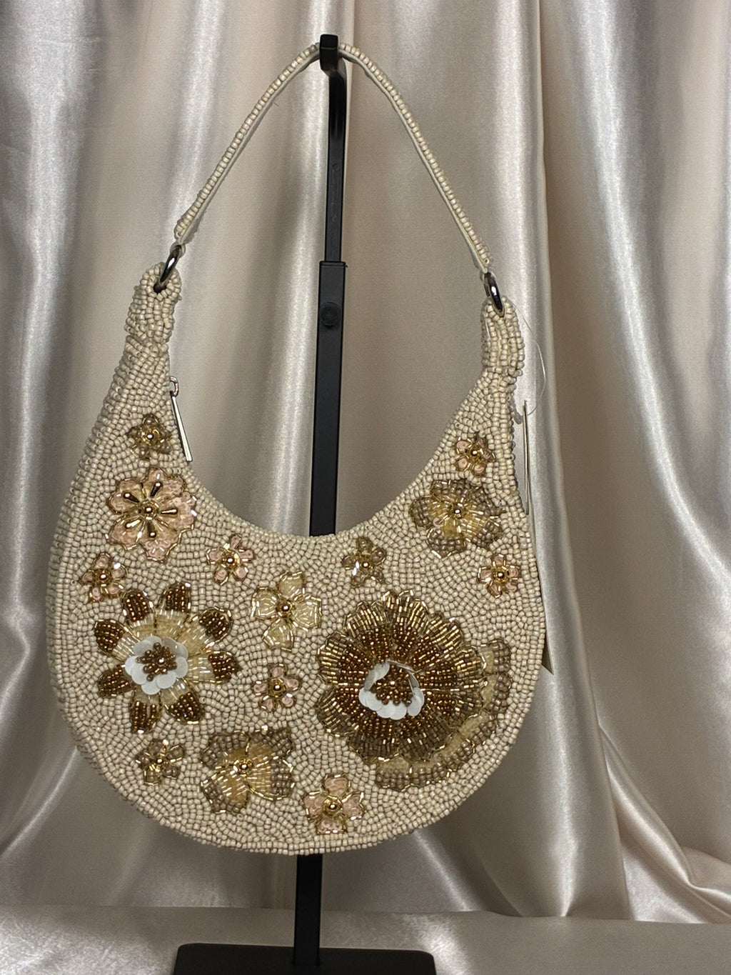 Champagne Bloom Beaded Shoulder Bag