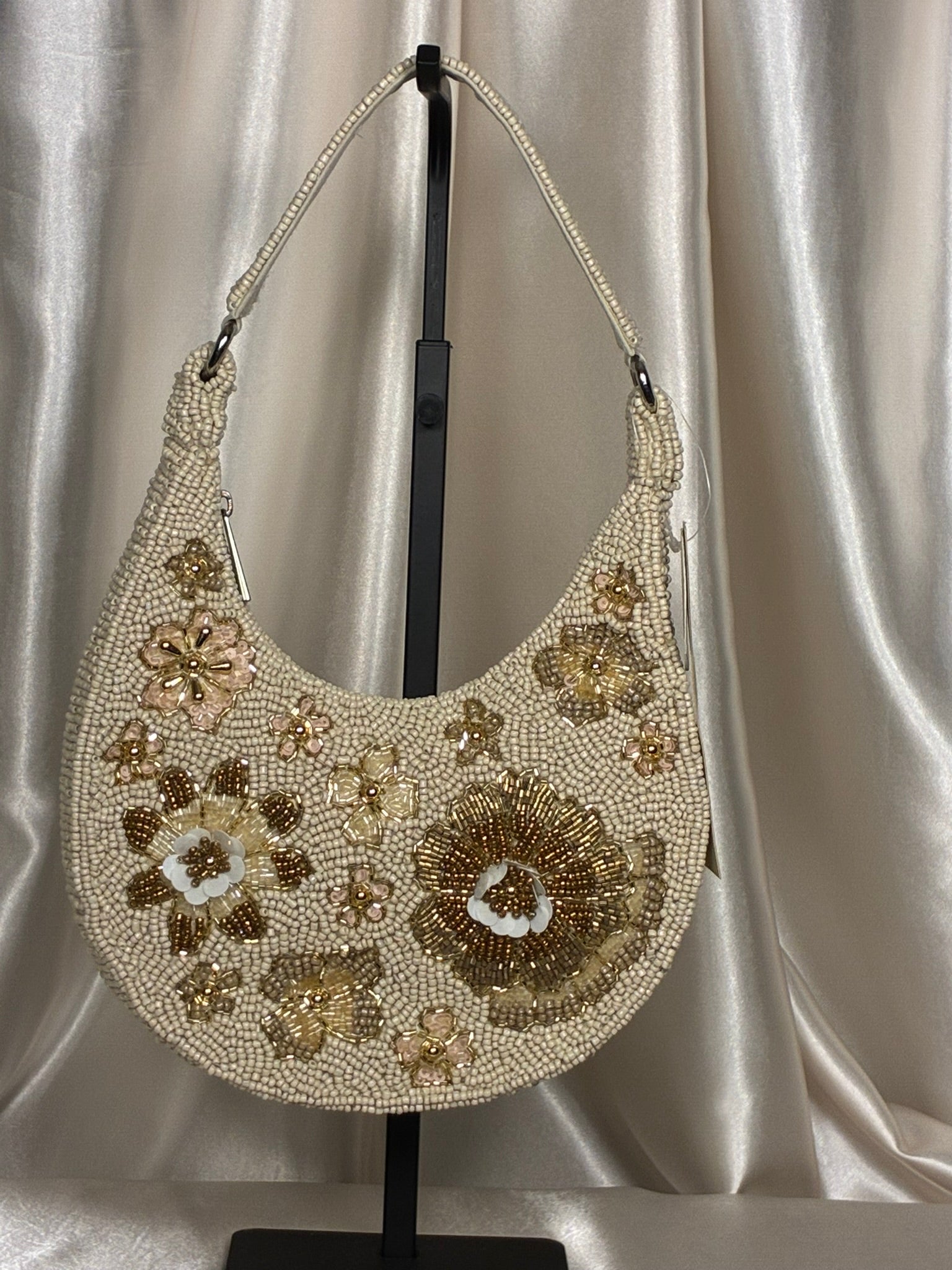 Champagne Bloom Beaded Shoulder Bag