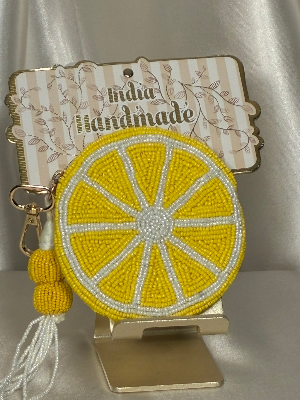 Hand-Beaded Lemon Slice Coin Pouch & Keychain