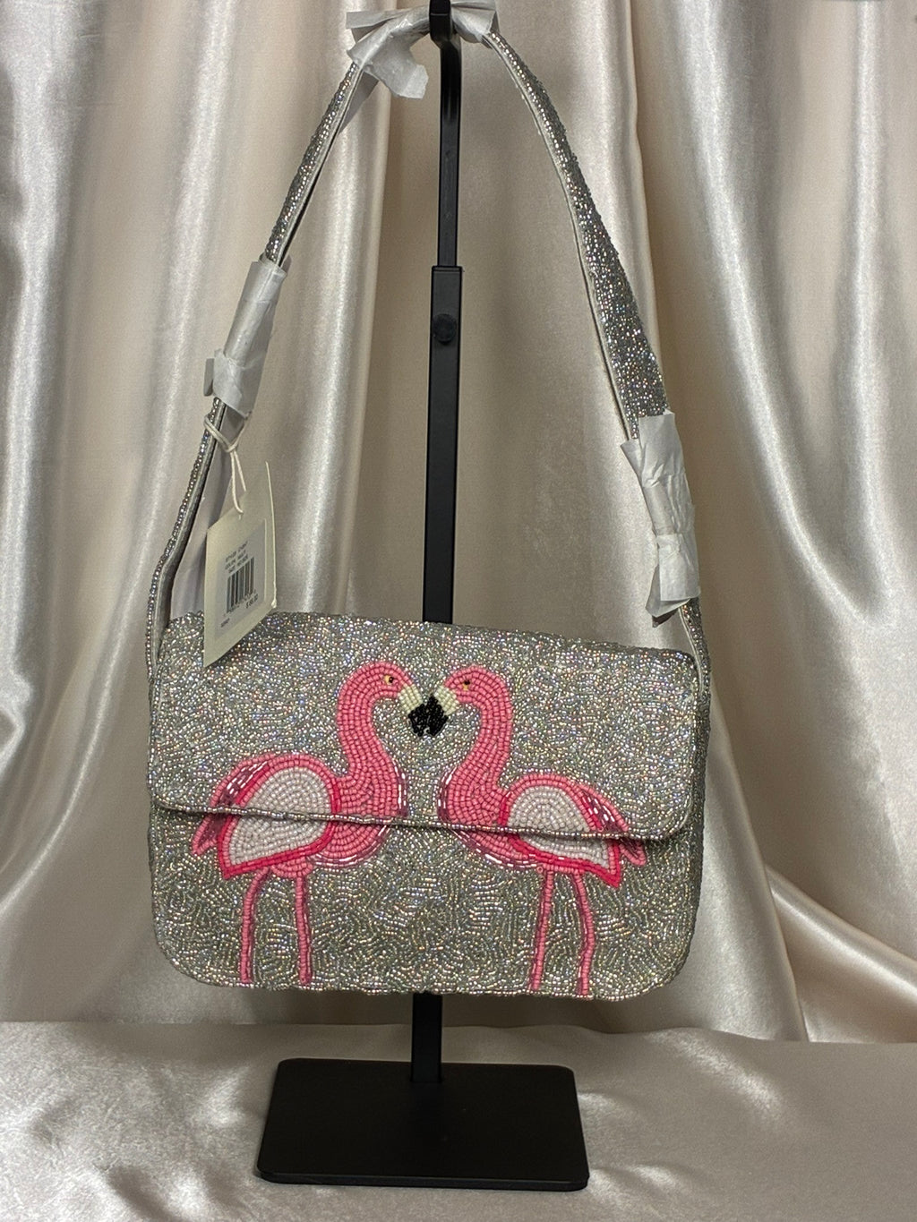 Pink Flamingo Beaded Shoulder Bag