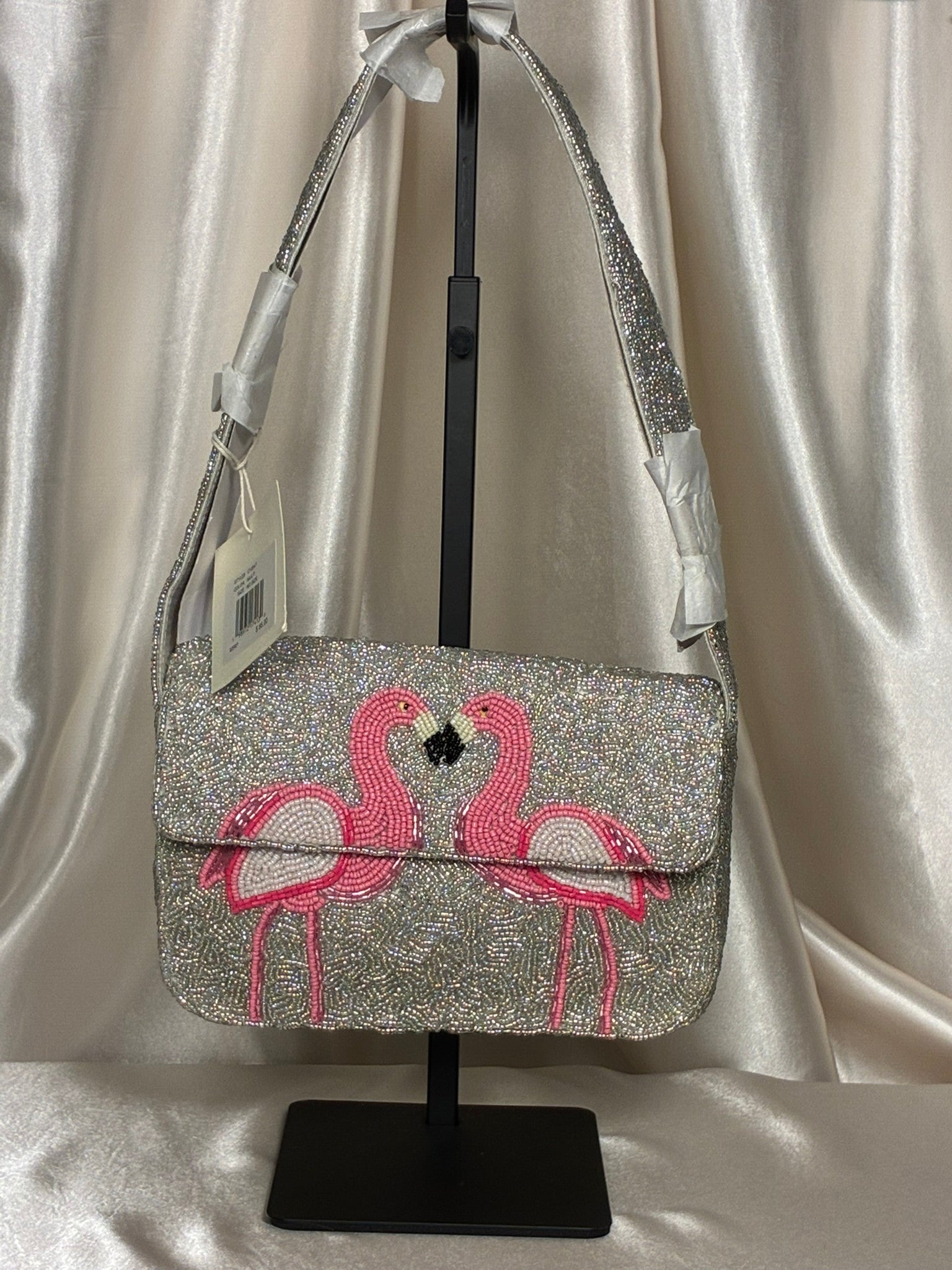 Pink Flamingo Beaded Shoulder Bag