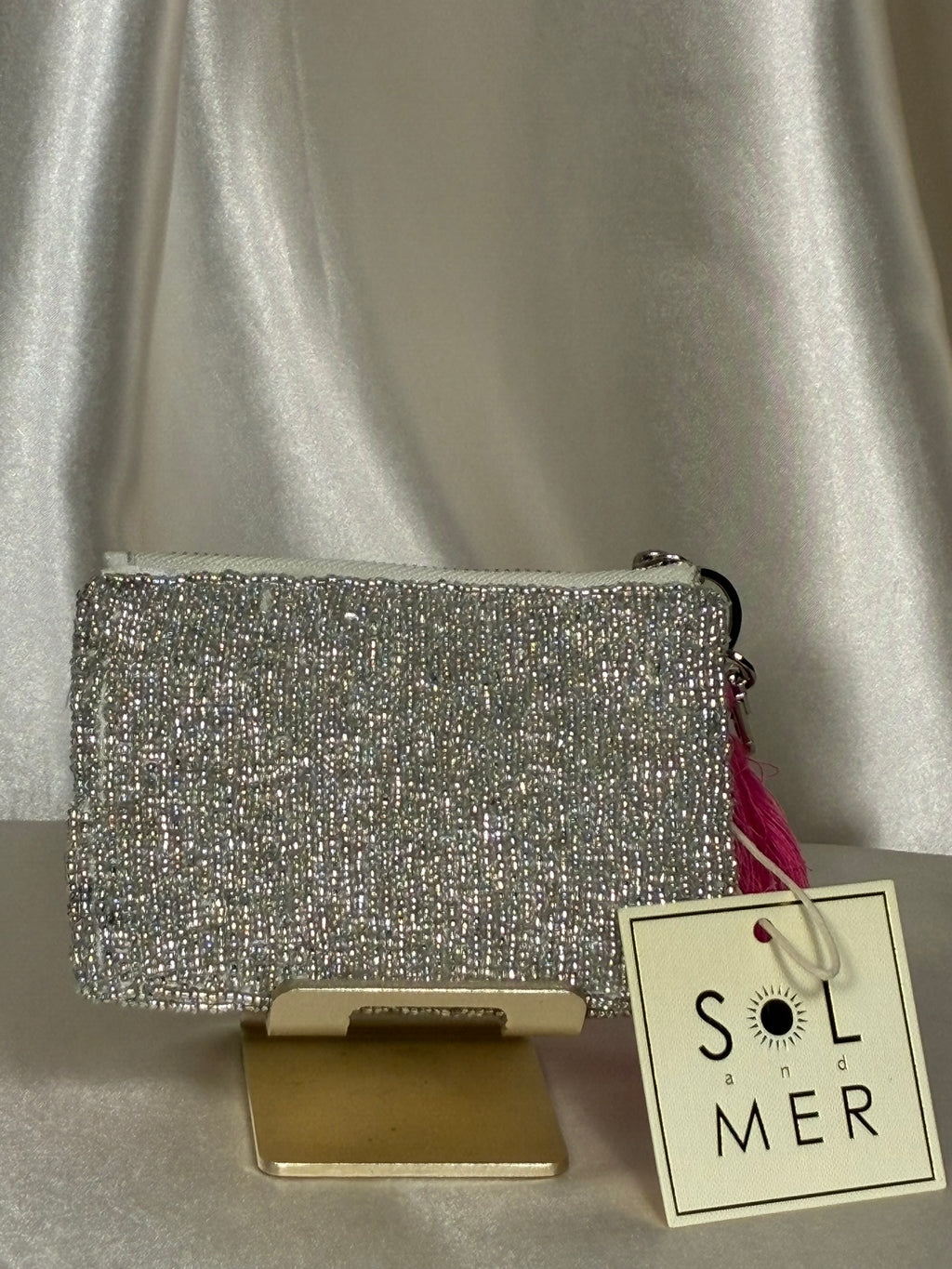 Pink Flamingo Beaded Zip Pouch
