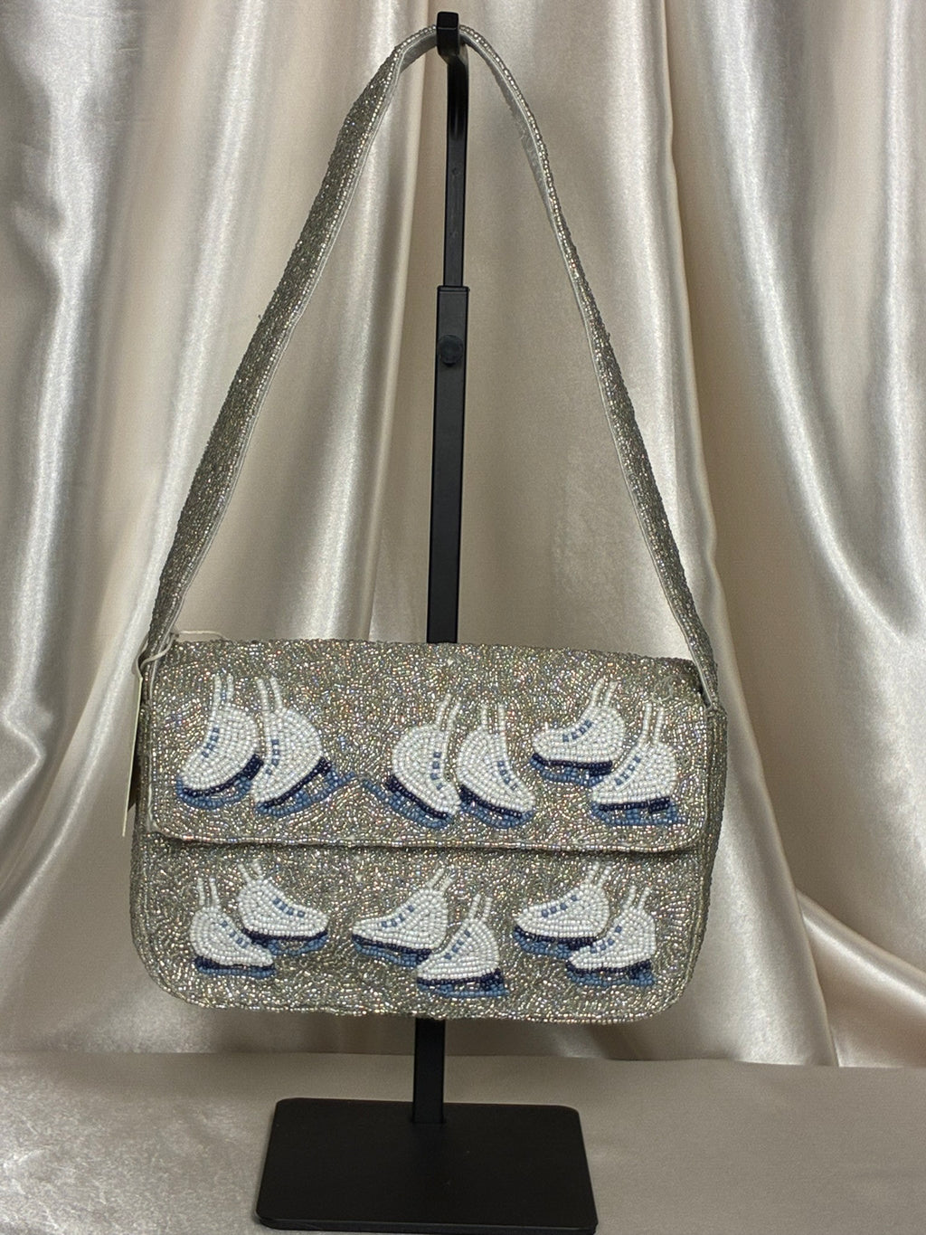 Silver Skates Beaded Shoulder Bag