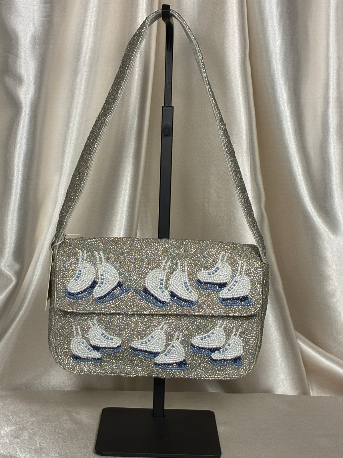 Silver Skates Beaded Shoulder Bag