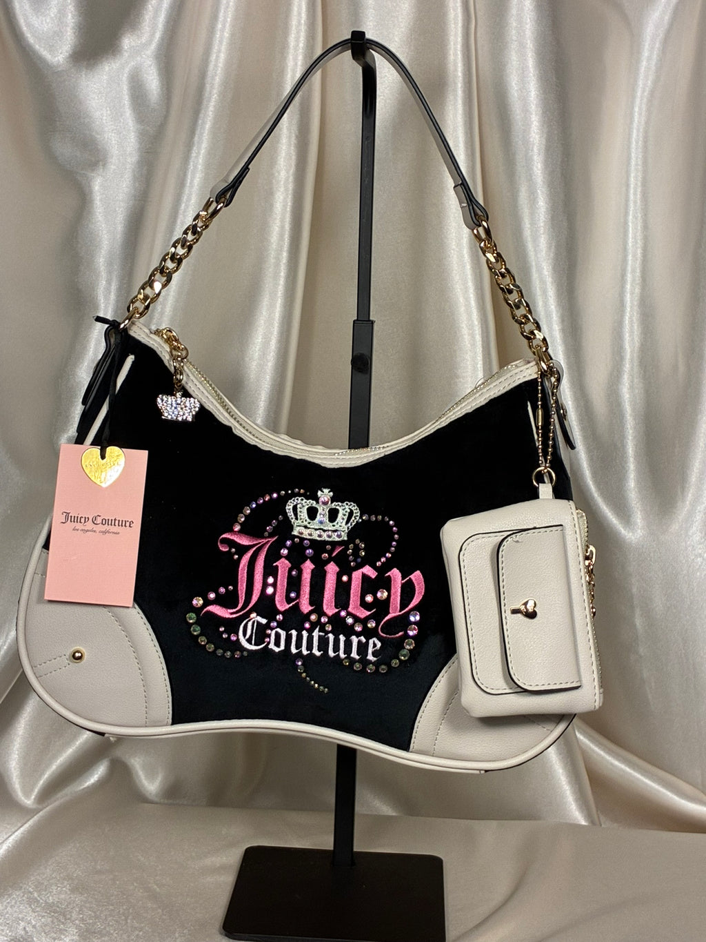 Juicy Couture Juicy Dreamy Shoulder Bag with Matching Pouch– Black/Cream